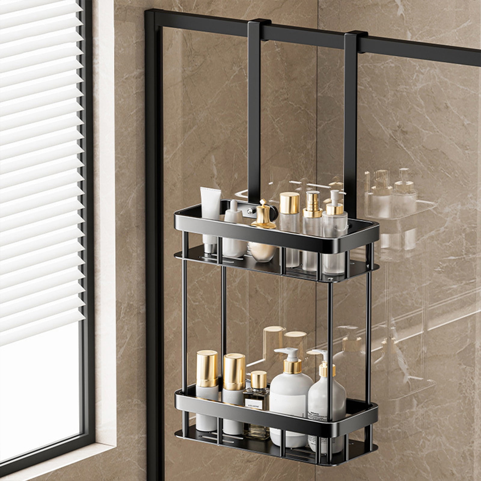 Grrvtrz 2-Tier Hanging Shower Caddy Over The Door Large Capacity Hanging Shower Organizer Sturdy Rust Proof Shelf Basket Storage Rack No Drilling,Bathroom Decor,Bathroom Accessories 15.75*6.69*2.76 A - Image 2