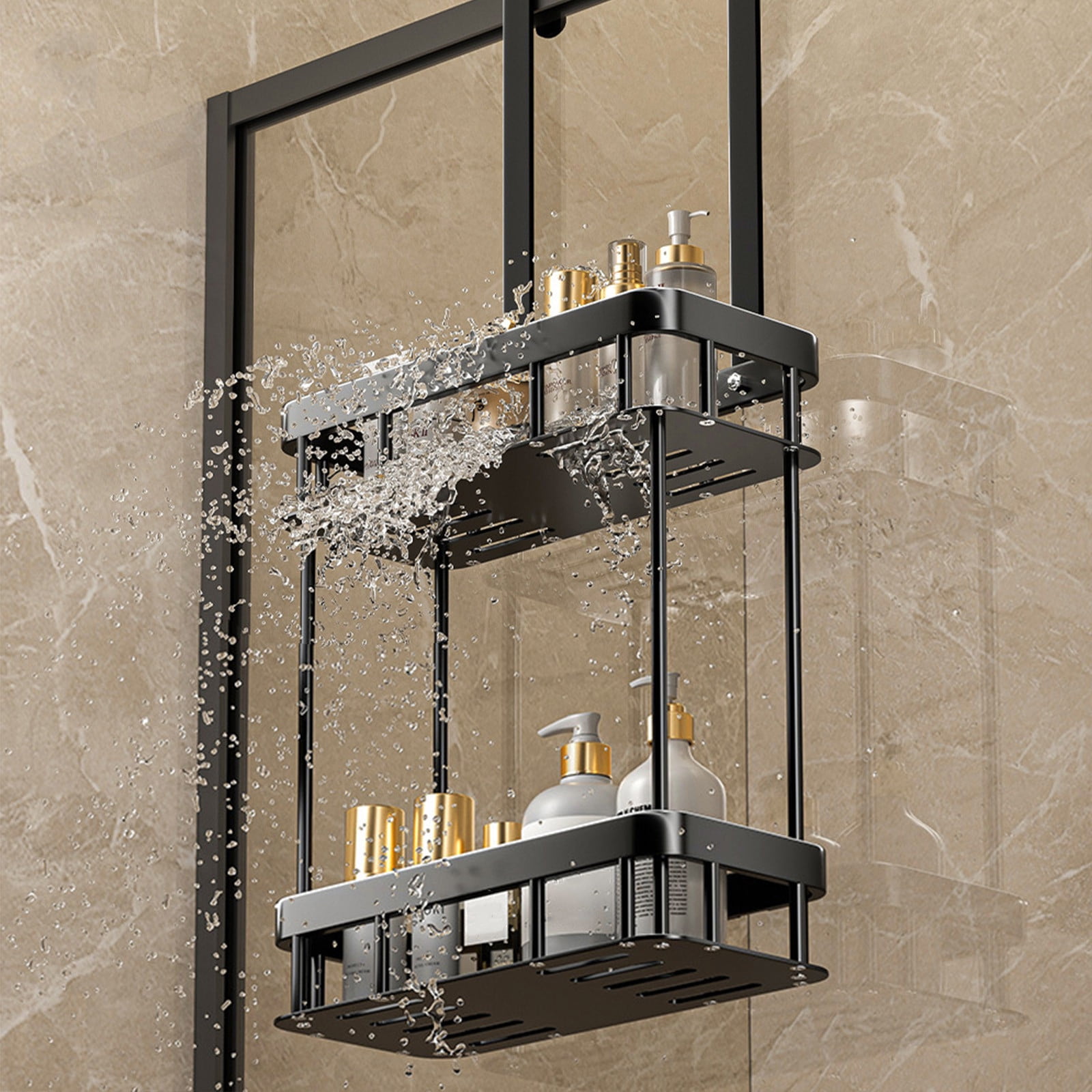 Grrvtrz 2-Tier Hanging Shower Caddy Over The Door Large Capacity Hanging Shower Organizer Sturdy Rust Proof Shelf Basket Storage Rack No Drilling,Bathroom Decor,Bathroom Accessories 15.75*6.69*2.76 A - Image 6