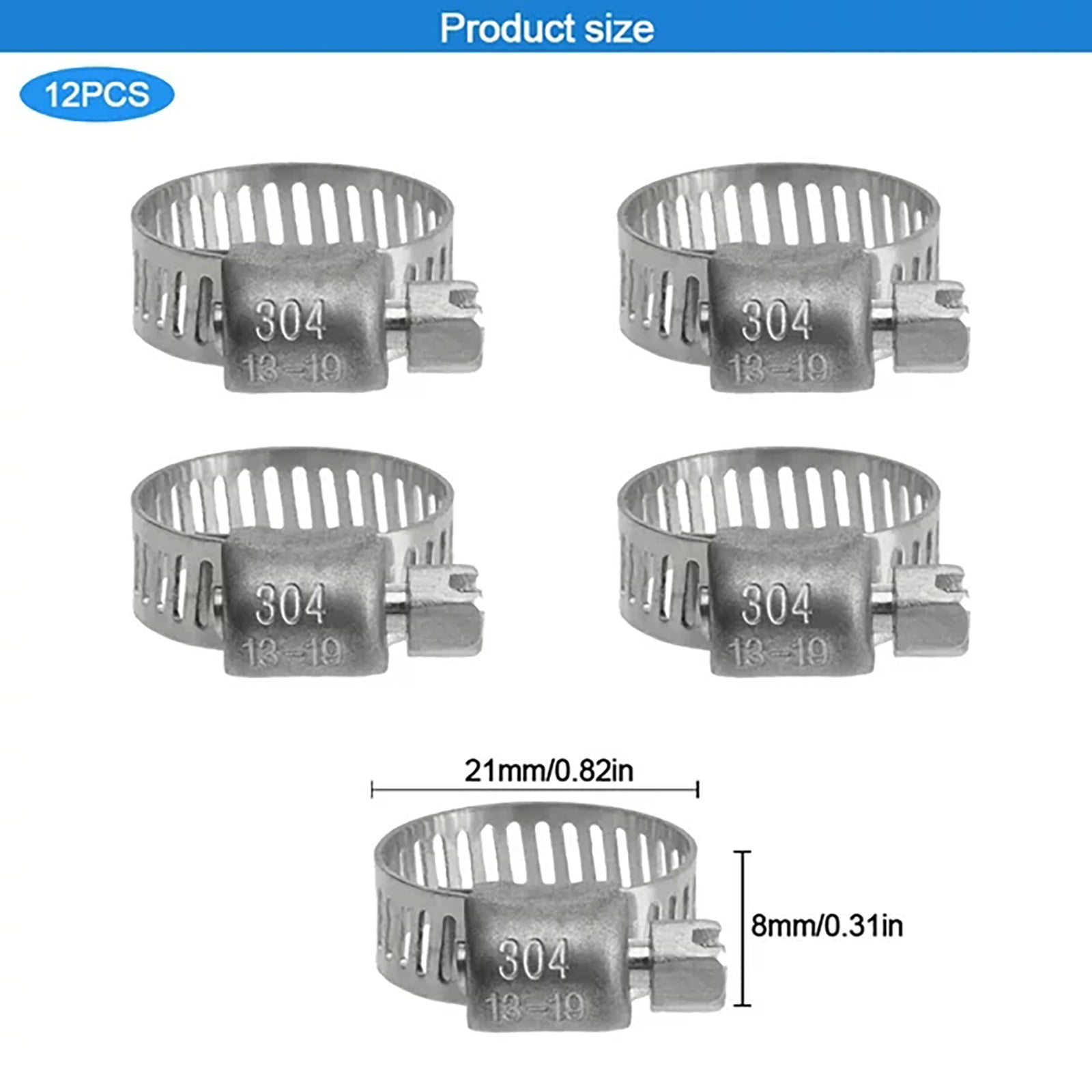 JWDX Hot Clearance! 12 Pack Hose Clamps Stainless Clamps Worm Gear Hose Clamp Miniature Powerseal Wormdrive Kit, 12x Stainless Steel Hose Clamps 12Pc 304 stainless steel hose clamp 12PC - Image 2