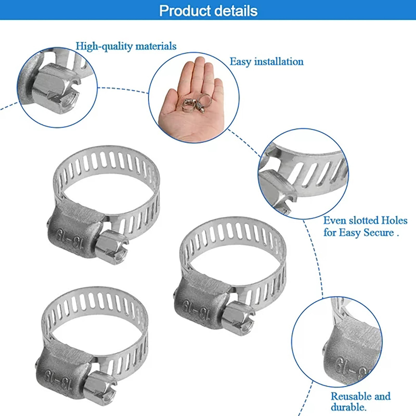 JWDX Hot Clearance! 12 Pack Hose Clamps Stainless Clamps Worm Gear Hose Clamp Miniature Powerseal Wormdrive Kit, 12x Stainless Steel Hose Clamps 12Pc 304 stainless steel hose clamp 12PC - Image 4