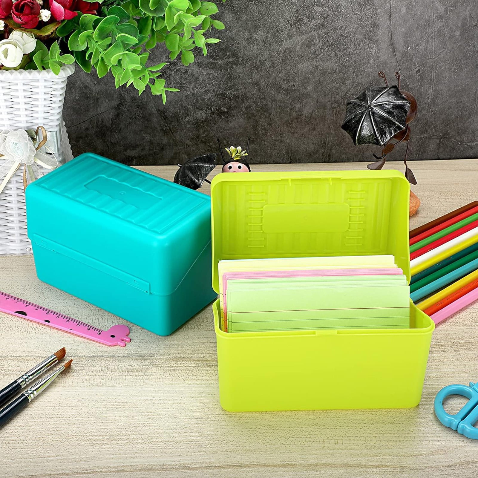 JWDX Hot Clearance! Index Card Holder Index Card Box Notecard Box Flash Card Holder Index Organizer, Storage Box*1 Yellow Desktop storage box Blue - Image 8