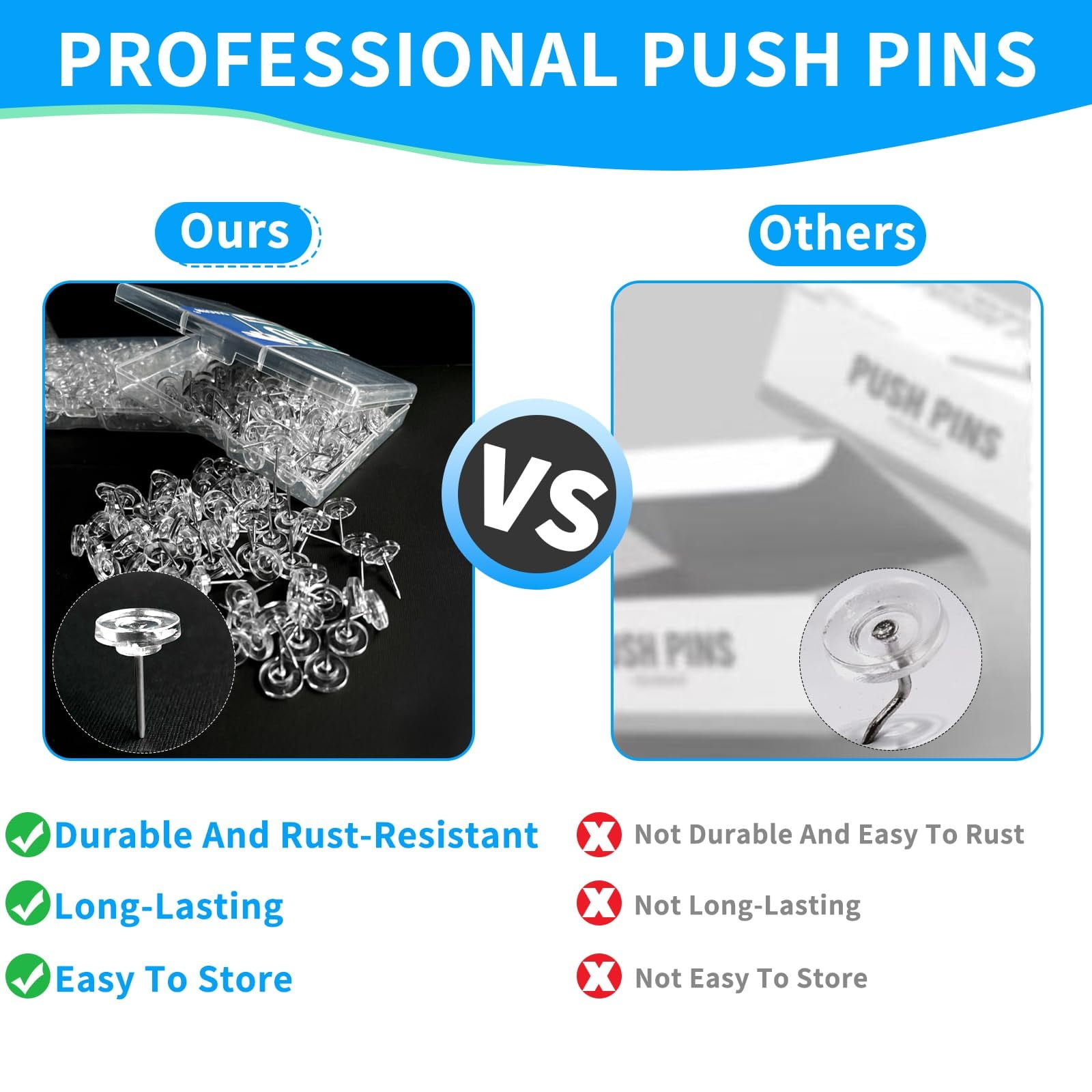 JWDX Hot Clearance! Clear Push Pins Count in Reusable Box for Bulletin Boards and Wall Displays Plastic Head, American Pushpins*1 Box American pushpins Clear - Image 5