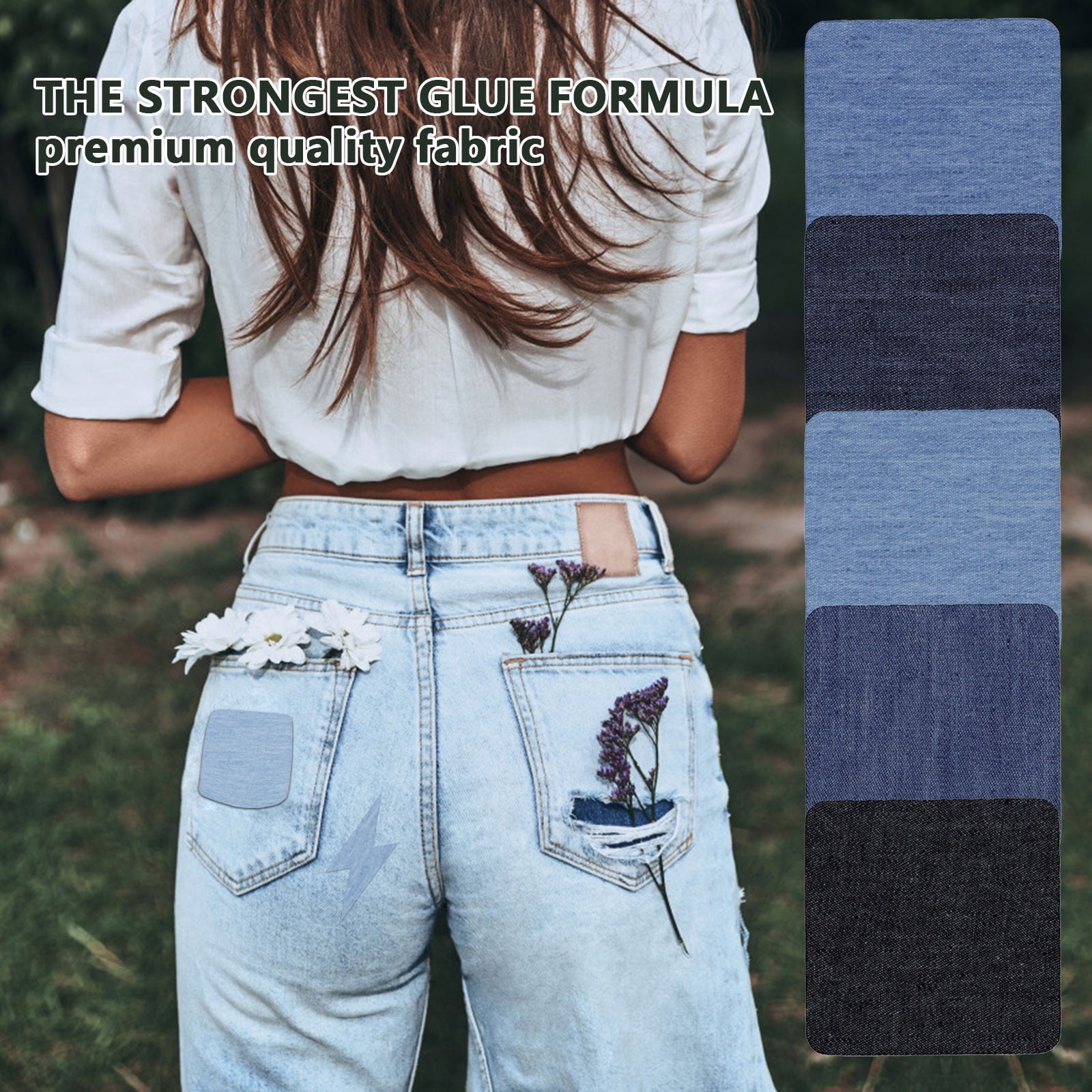 JWDX Hot Clearance! Denim Iron on Jean Patches Inside & Outside Strongest Glue Assorted Shades of Blue Repair Decorating 2.75 Inch, 5-Piece Jeans Patch Small Size (7.5x7.5Cm) Small (7.5x7.5cm), 5 pieces E - Image 5