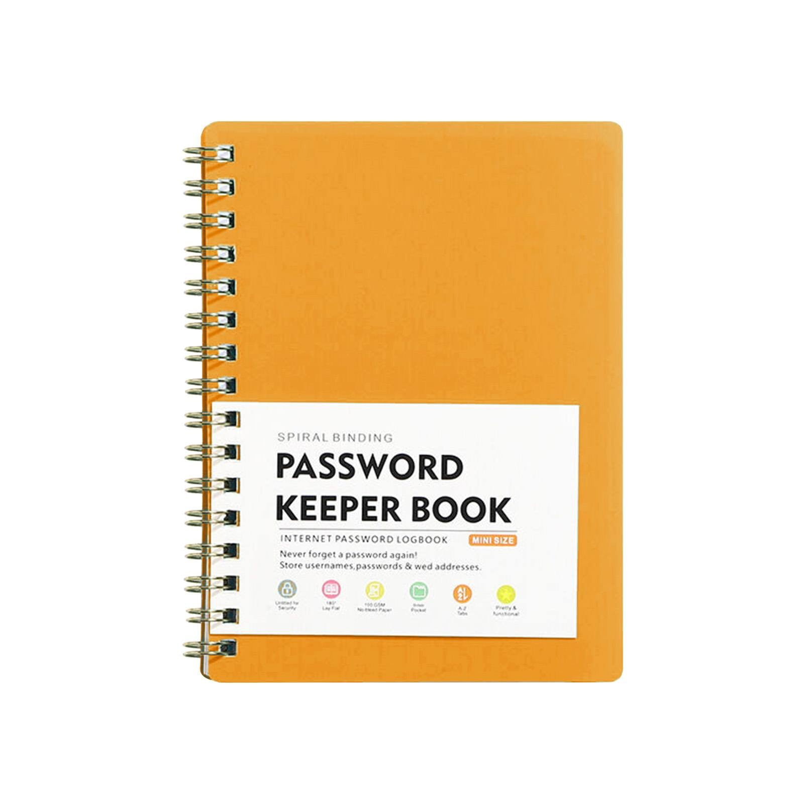 JWDX Hot Clearance! Password Book Password Book with Personal Alphabet Label Internet Address and Password Headquarters Password Log, A Spiral Code Book Spiral code book Orange - Image 1