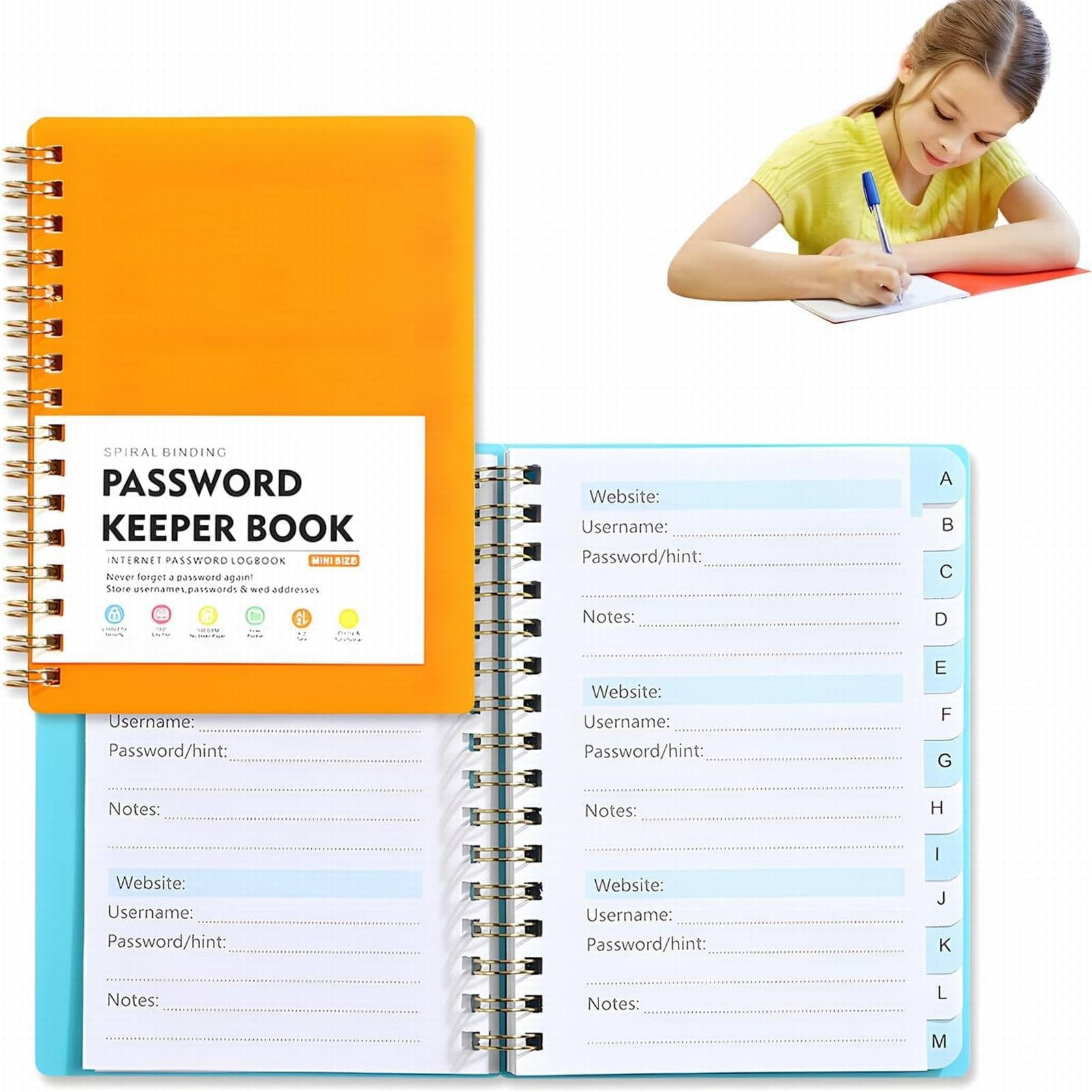 JWDX Hot Clearance! Password Book Password Book with Personal Alphabet Label Internet Address and Password Headquarters Password Log, A Spiral Code Book Spiral code book Orange - Image 2