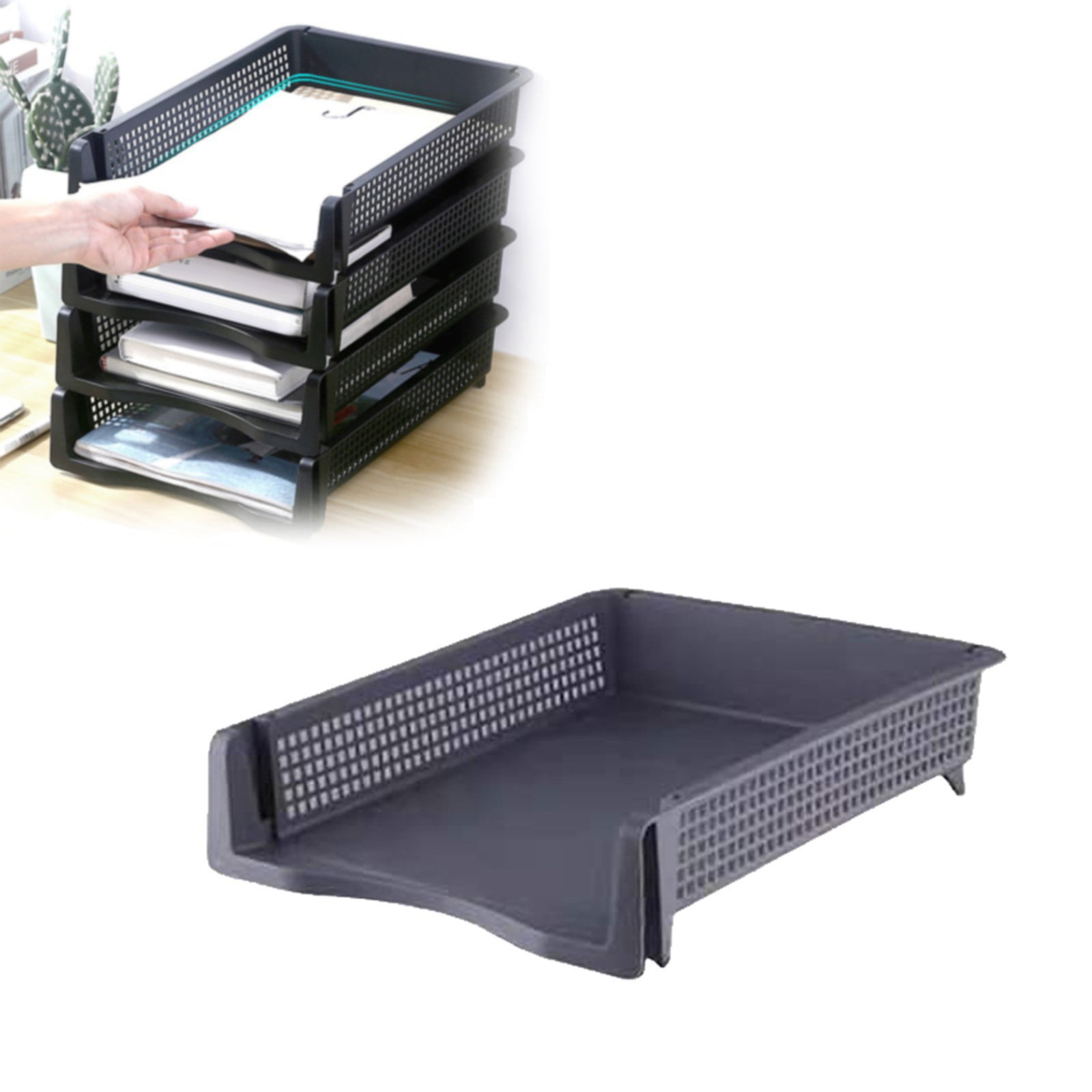 JWDX Hot Clearance! File Box Desktop Document Organizer Stackable Laminated Plastic Papers Rack Storage Tray for Home, 1 Stackable File Storage Rack Vertical Model One Size Grey - Image 2