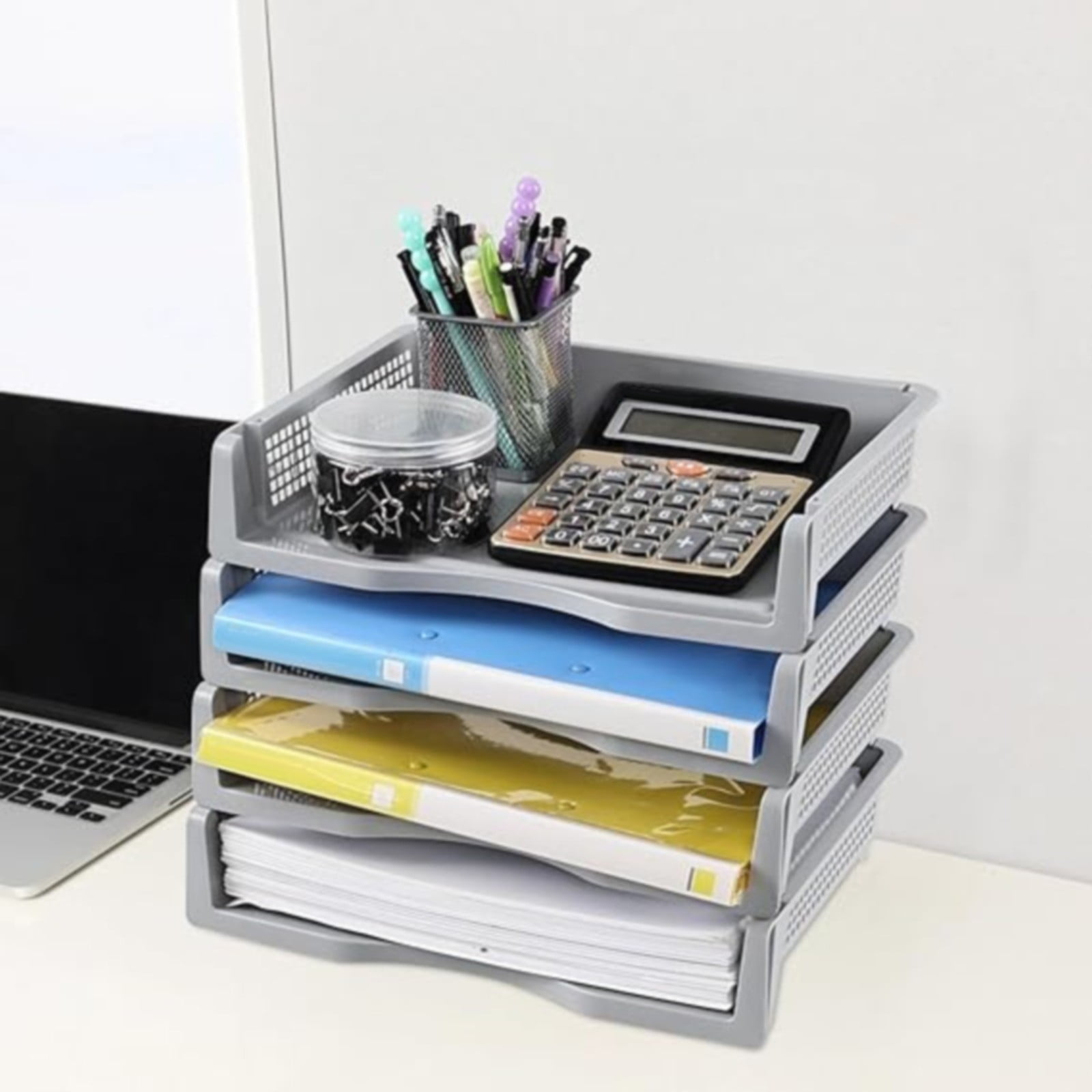 JWDX Hot Clearance! File Box Desktop Document Organizer Stackable Laminated Plastic Papers Rack Storage Tray for Home, 1 Stackable File Storage Rack Vertical Model One Size Grey - Image 5