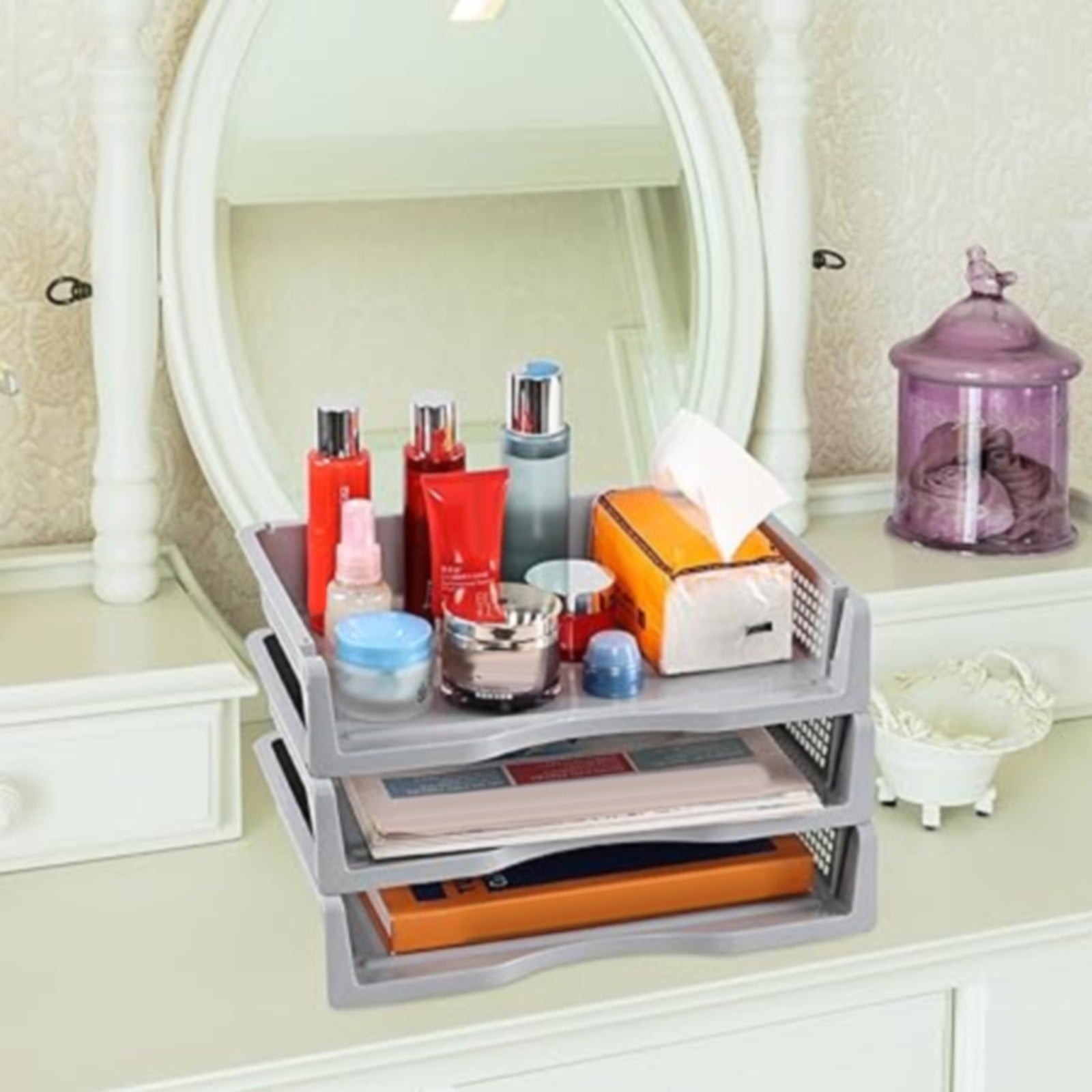 JWDX Hot Clearance! File Box Desktop Document Organizer Stackable Laminated Plastic Papers Rack Storage Tray for Home, 1 Stackable File Storage Rack Vertical Model One Size Grey - Image 6