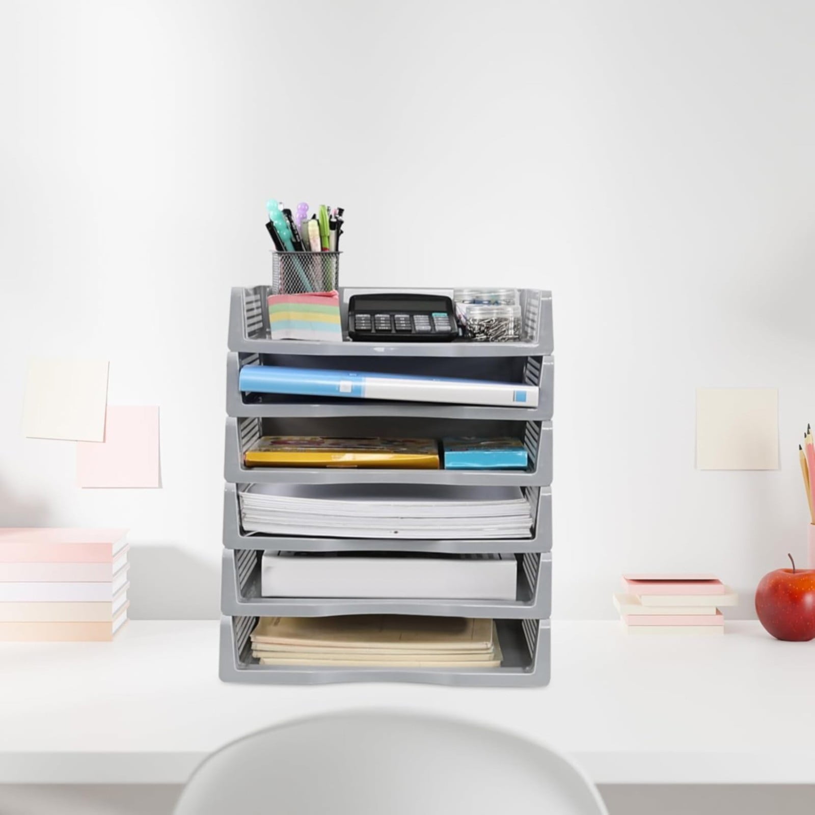 JWDX Hot Clearance! File Box Desktop Document Organizer Stackable Laminated Plastic Papers Rack Storage Tray for Home, 1 Stackable File Storage Rack Vertical Model One Size Grey - Image 7