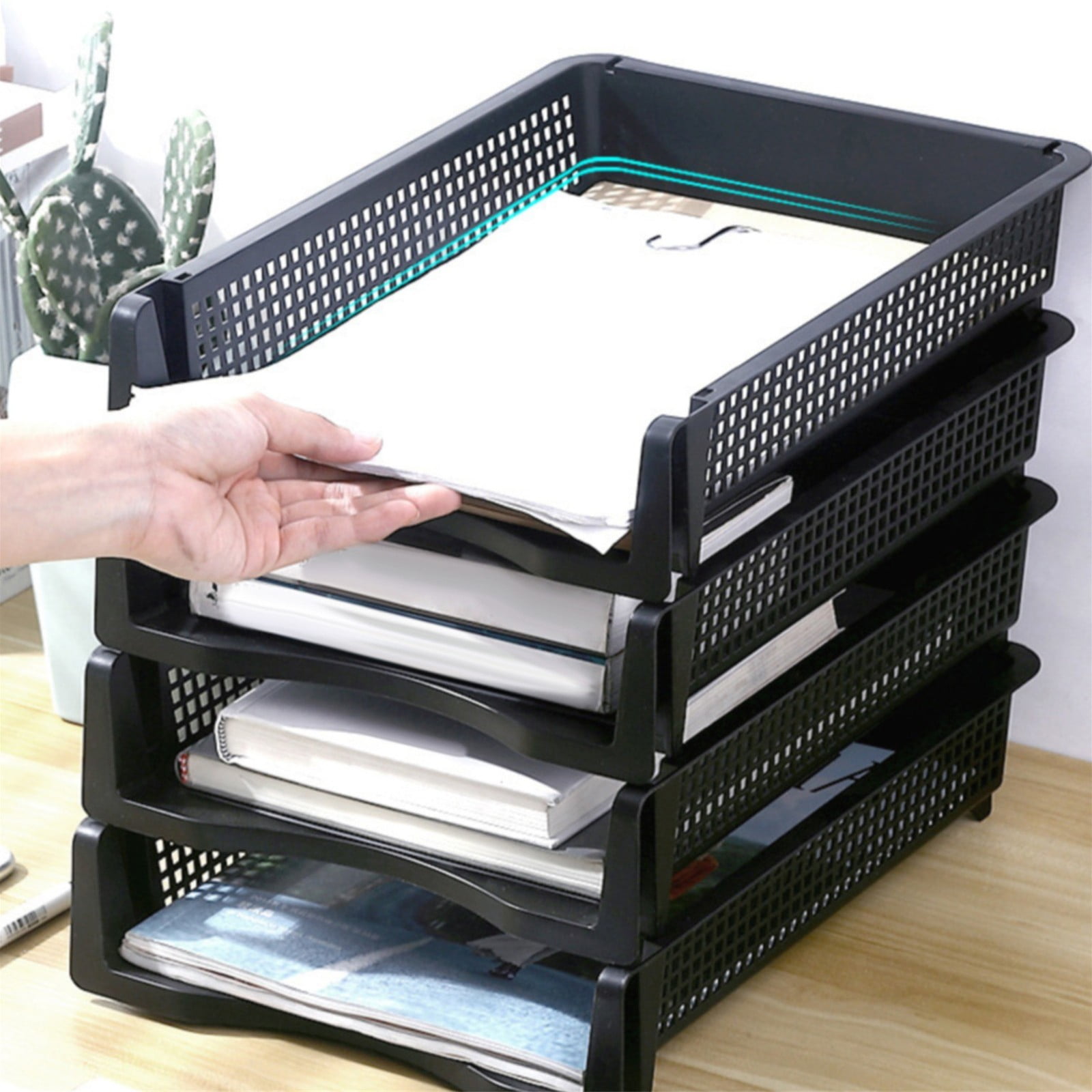 JWDX Hot Clearance! File Box Desktop Document Organizer Stackable Laminated Plastic Papers Rack Storage Tray for Home, 1 Stackable File Storage Rack Vertical Model One Size Grey - Image 8