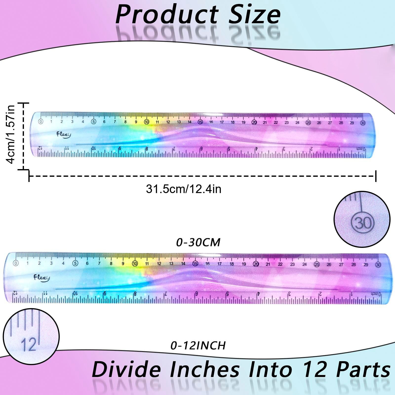 JWDX Hot Clearance! 12 Inch Flexible Ruler Bendable Plastic Ruler Soft Bendable Gradient Colour Rulers with Centimeters and Inches for stǔdənt Schǒ-ǒl Classroom, 1 30Cm Colorful Flexible Ruler Colorful flexible ruler Light blue - Image 3