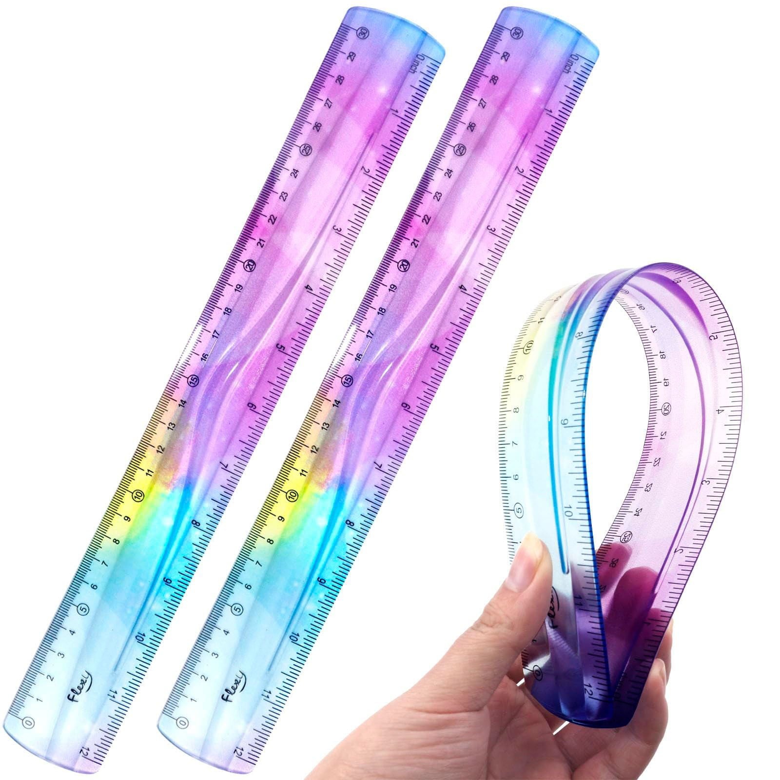 JWDX Hot Clearance! 12 Inch Flexible Ruler Bendable Plastic Ruler Soft Bendable Gradient Colour Rulers with Centimeters and Inches for stǔdənt Schǒ-ǒl Classroom, 1 30Cm Colorful Flexible Ruler Colorful flexible ruler Light blue - Image 4