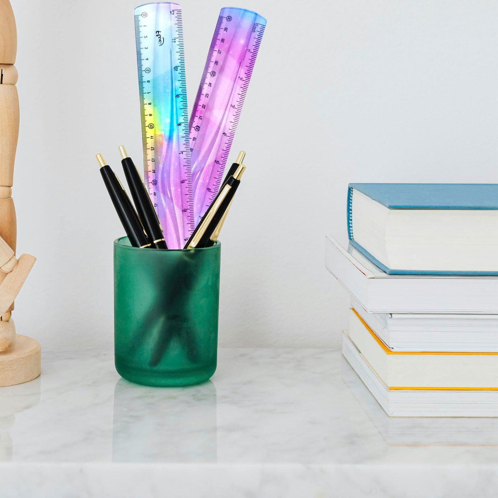 JWDX Hot Clearance! 12 Inch Flexible Ruler Bendable Plastic Ruler Soft Bendable Gradient Colour Rulers with Centimeters and Inches for stǔdənt Schǒ-ǒl Classroom, 1 30Cm Colorful Flexible Ruler Colorful flexible ruler Light blue - Image 5