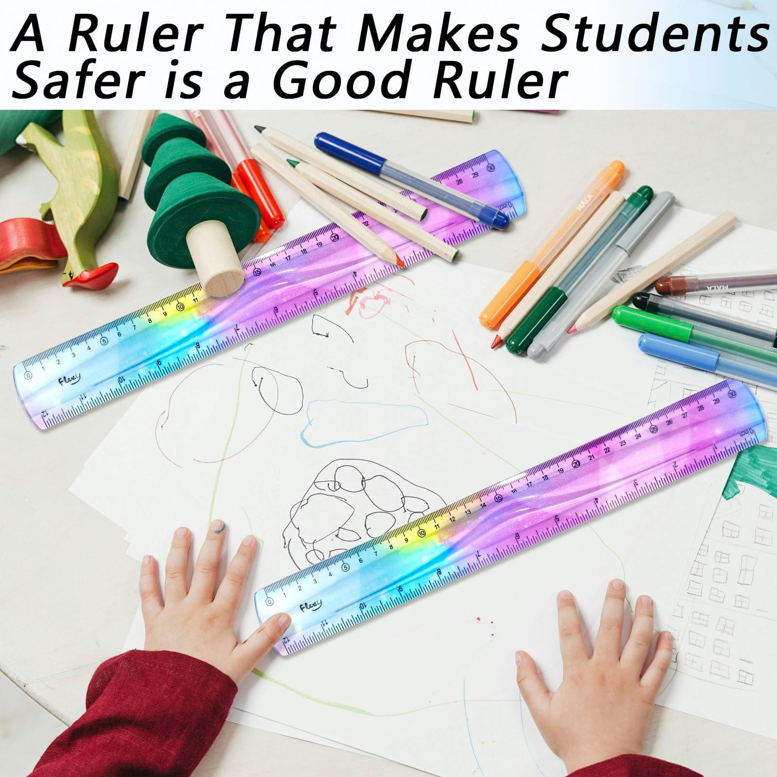 JWDX Hot Clearance! 12 Inch Flexible Ruler Bendable Plastic Ruler Soft Bendable Gradient Colour Rulers with Centimeters and Inches for stǔdənt Schǒ-ǒl Classroom, 1 30Cm Colorful Flexible Ruler Colorful flexible ruler Light blue - Image 7