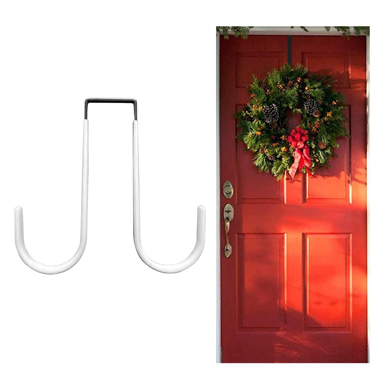 JWDX Hot Clearance! Double Over the Door Wreath Hanger Large Christmas Wreath Hook for Front Door Hold 2 Wreaths with This 2 Hanger 5, Hook*1 Plastic door rear hook without nails White - Image 2
