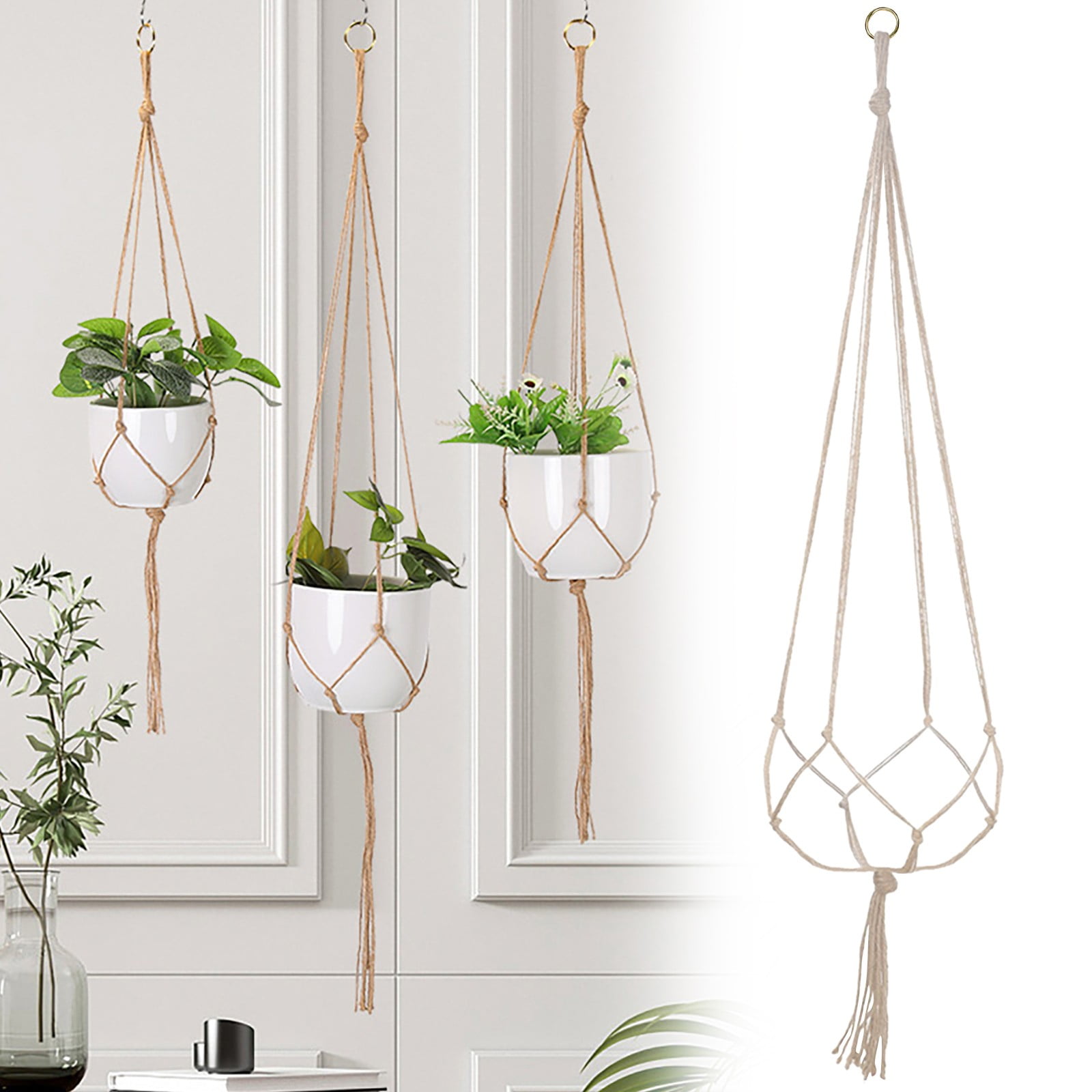 LGCASL Plant Hanger Flower Pot Plant Holder for Indoor Outdoor Decorations,Indoor Hanging Planter Holder, Hanging Baskets for Plant, 1X Hanging Basket Net Bag Plant Hangers Brown - Image 2