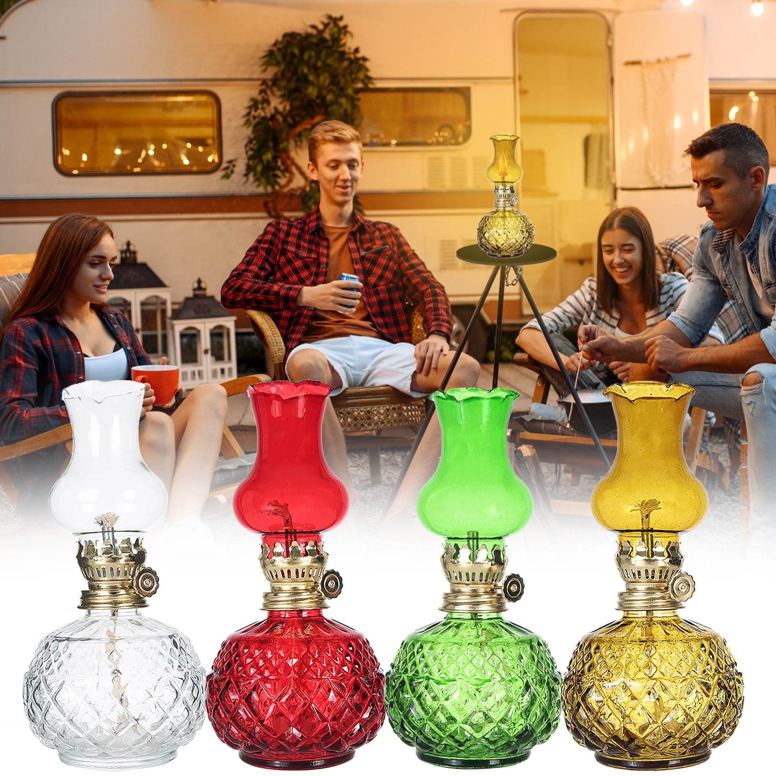 LGCASL Glass Kerosene Indoor Retro Classic Burning Lights Oil Lamp for Home Bedroom Table Decorations Emergency Use, 1*Glass Lamp Glazed Lamp, Clear One Size Glazed lamp, red - Image 3
