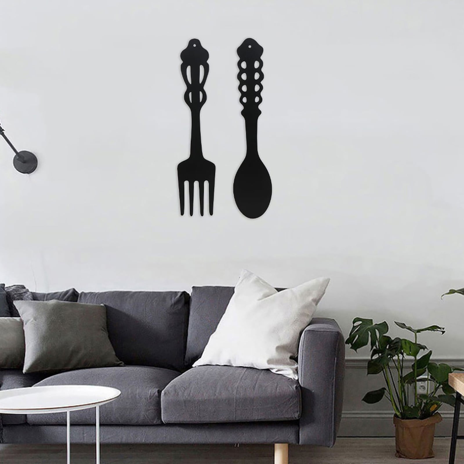 LGCASL Metal Fork Spoon Wall Decor Hanging Sculpture Farmhouse Wall Decor for Kitchen, Two-Piece Wall Sticker Set Wrought iron wall decoration Black - Image 2