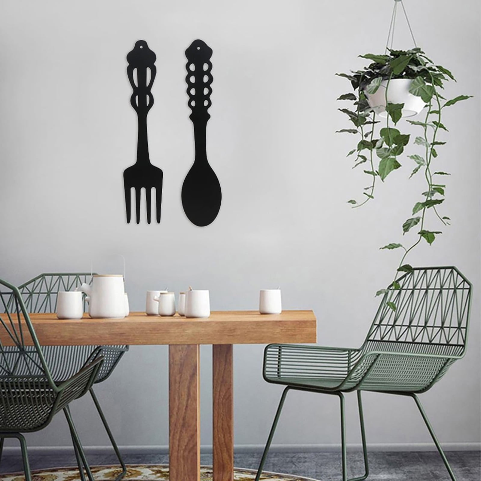 LGCASL Metal Fork Spoon Wall Decor Hanging Sculpture Farmhouse Wall Decor for Kitchen, Two-Piece Wall Sticker Set Wrought iron wall decoration Black - Image 4