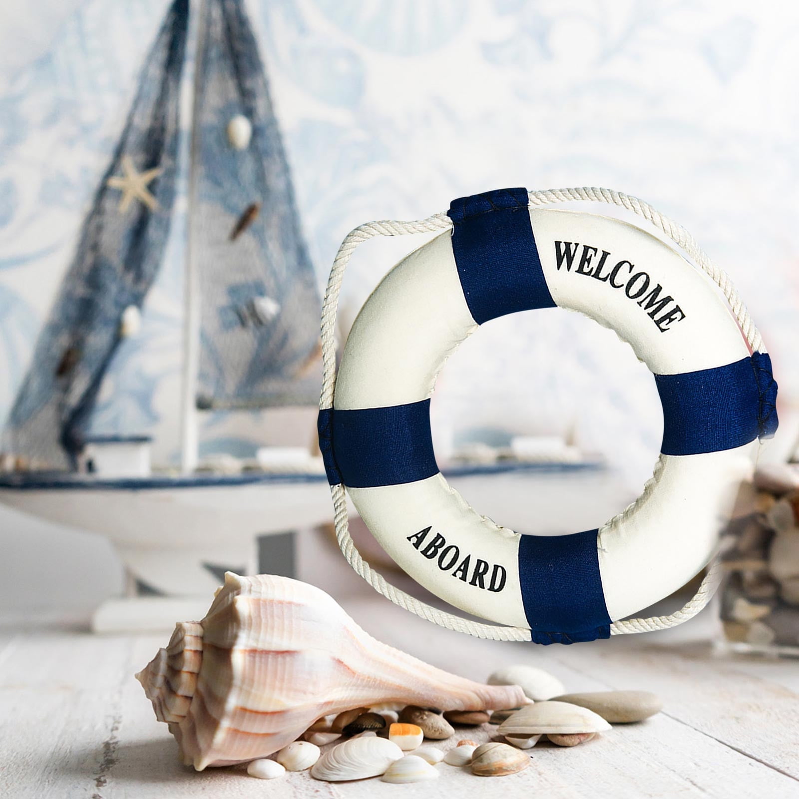 LGCASL Summer Nautical Theme Decoration Lifebuoy Home Outdoor Wall Decoration Ornaments, 1 × Pendant Foam lifebuoy pendant Blue - Image 4