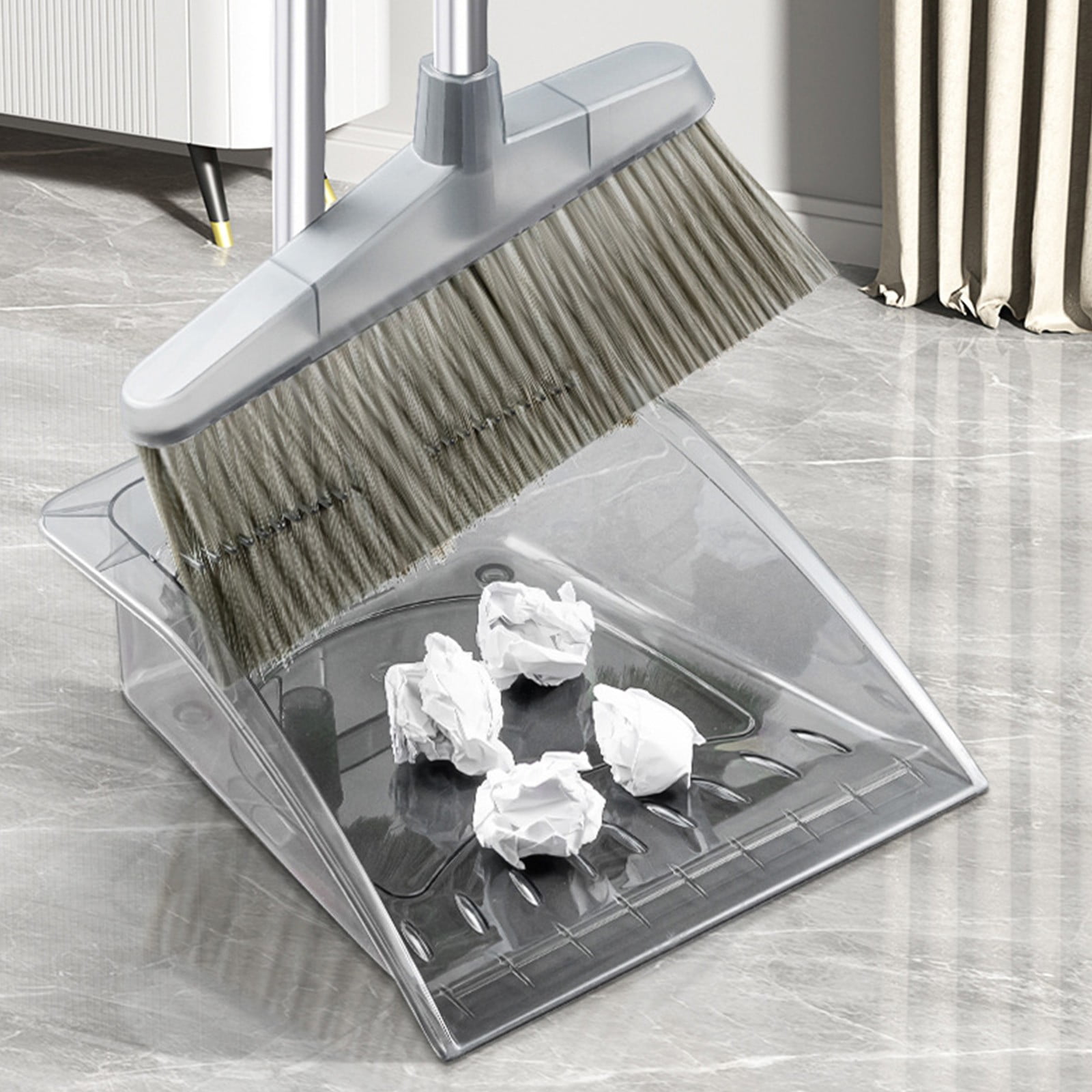 Grrvtrz Broomstick and Dustpan Set Long Adjustable Handle and Dustpan Combo for Sweeping Pet Hair From Home Office Kitchen Hall Floors Indoor and Outdoor Cleaning,Sweeping,Cleaning Supplies 12.2*11.42*3.74 Gray - Image 1