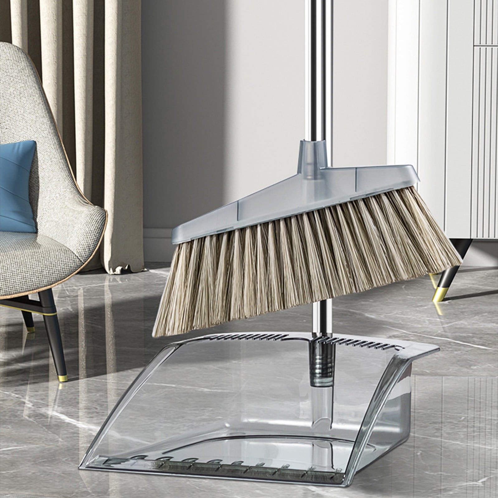 Grrvtrz Broomstick and Dustpan Set Long Adjustable Handle and Dustpan Combo for Sweeping Pet Hair From Home Office Kitchen Hall Floors Indoor and Outdoor Cleaning,Sweeping,Cleaning Supplies 12.2*11.42*3.74 Gray - Image 4