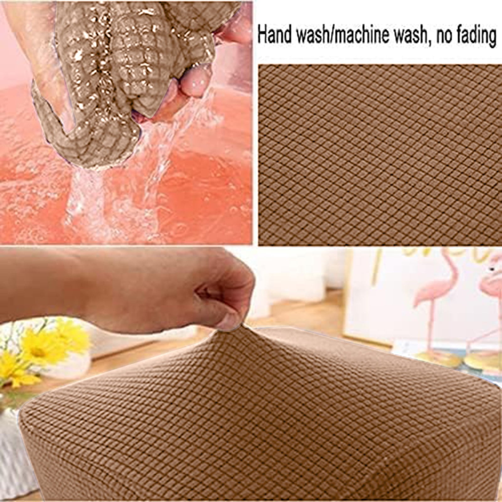 1 Sofa Cover Cover Slipcover Round Foot Stool Cover Footstool Cover Footrest Ottoman Foot Pouffe Protector with Elastic Bottom Washable One Size Coffee - Image 5