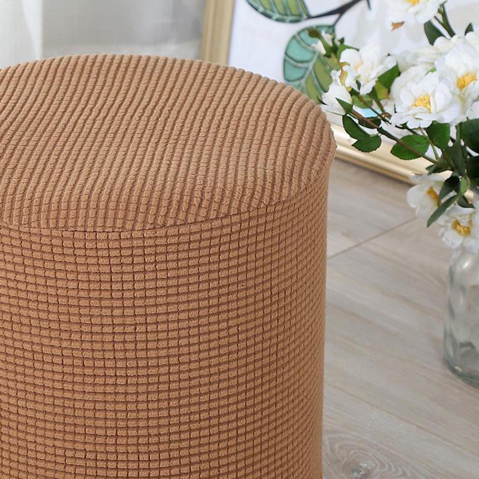1 Sofa Cover Cover Slipcover Round Foot Stool Cover Footstool Cover Footrest Ottoman Foot Pouffe Protector with Elastic Bottom Washable One Size Coffee - Image 8