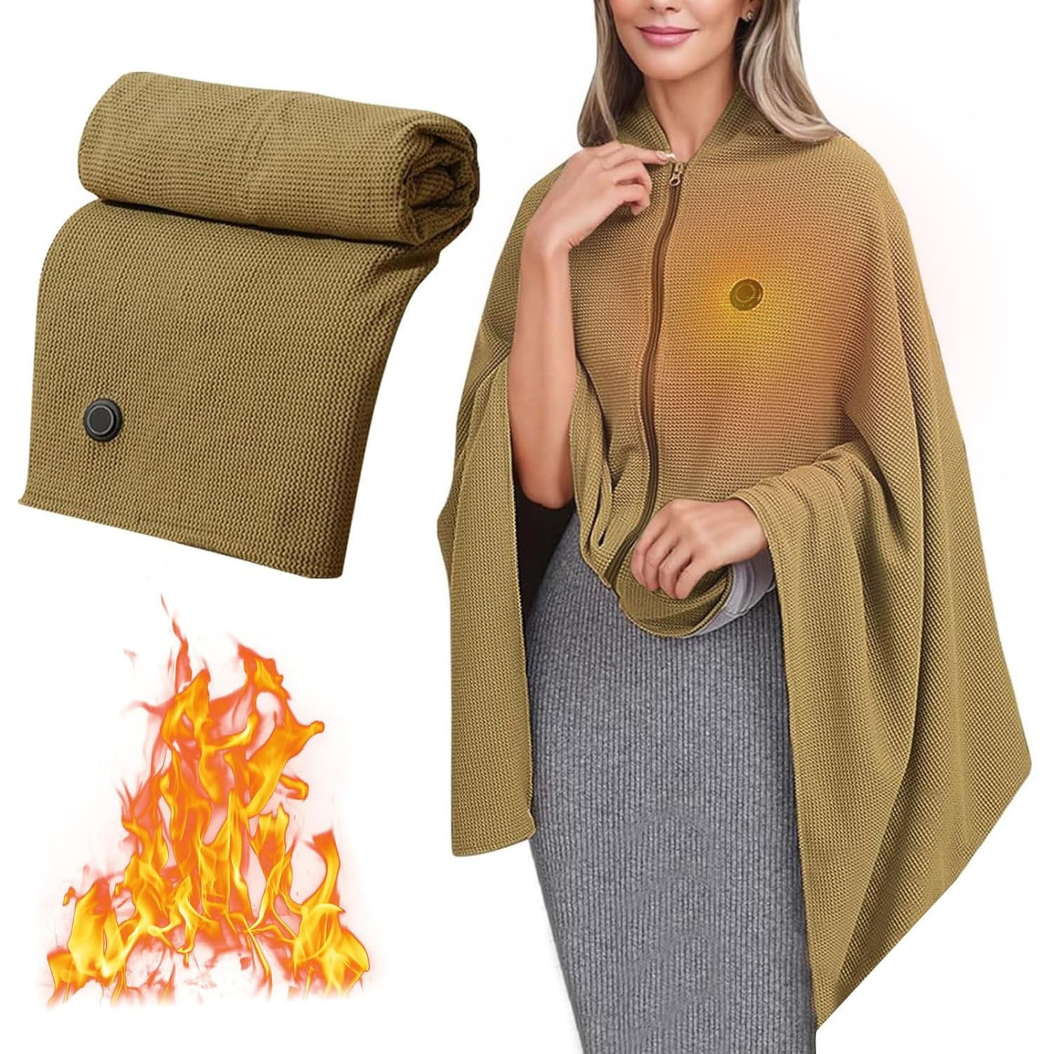 Lgcasl Heated Shawl for Women Heated Blanket with Soft Knit Shawl Zippered Wrap Usb Powered Blanket Scarf for Winter 2025 Warm Comfort for Outdoor Travel and Home One Size A - Image 5