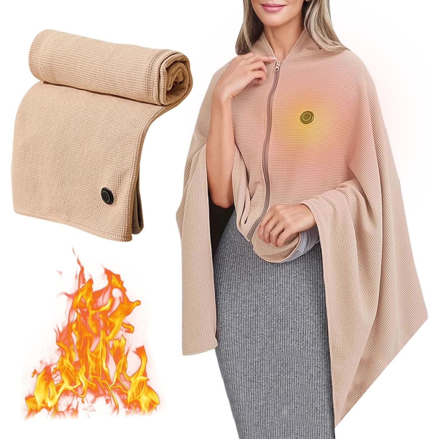 Lgcasl Heated Shawl for Women Heated Blanket with Soft Knit Shawl Zippered Wrap Usb Powered Blanket Scarf for Winter 2025 Warm Comfort for Outdoor Travel and Home One Size B - Image 4