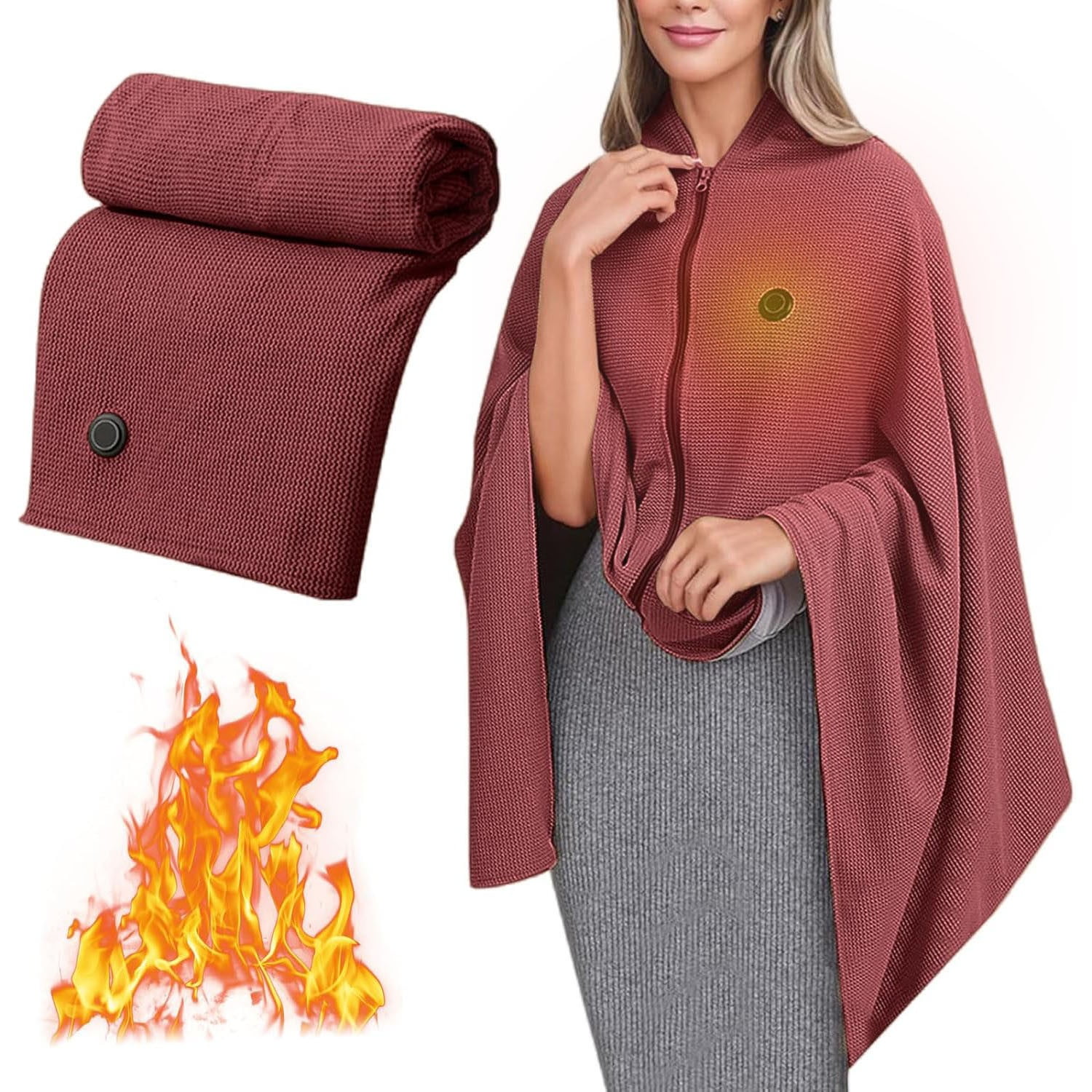 Lgcasl Heated Shawl for Women Heated Blanket with Soft Knit Shawl Zippered Wrap Usb Powered Blanket Scarf for Winter 2025 Warm Comfort for Outdoor Travel and Home One Size C - Image 6
