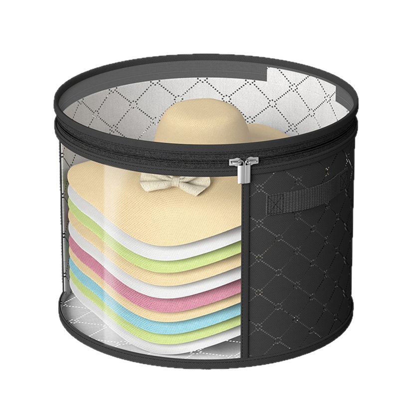 Hat Storage Bag*1 Foldable Hat Storage Bucket with Lid Large Capacity Cap Organizer for Home Perfect for Baseball Caps and Miscellaneous Items One Size Black - Image 2