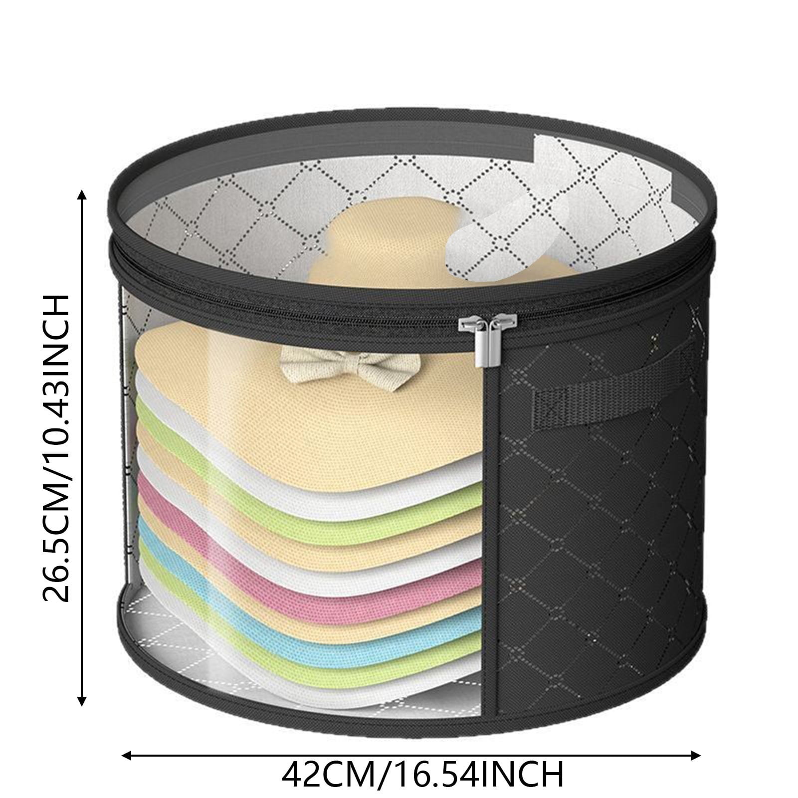 Hat Storage Bag*1 Foldable Hat Storage Bucket with Lid Large Capacity Cap Organizer for Home Perfect for Baseball Caps and Miscellaneous Items One Size Black - Image 3