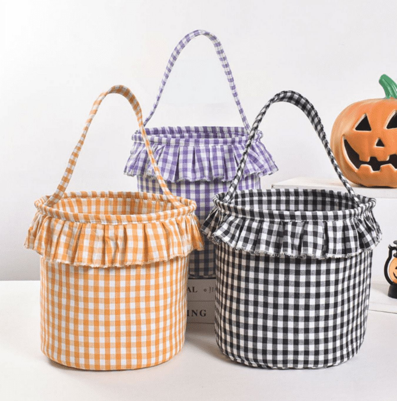 Small Wall-Mounted Kitchen Storage Basket, Hanging Storage Wicker Baskets Wall Mounted Woven Hanging Basket Wicker Small Basket with Handle Wicker Basket with Handle Small Basket Organizer Green and white checkered Easter Canvas Egg Basket - Image 5