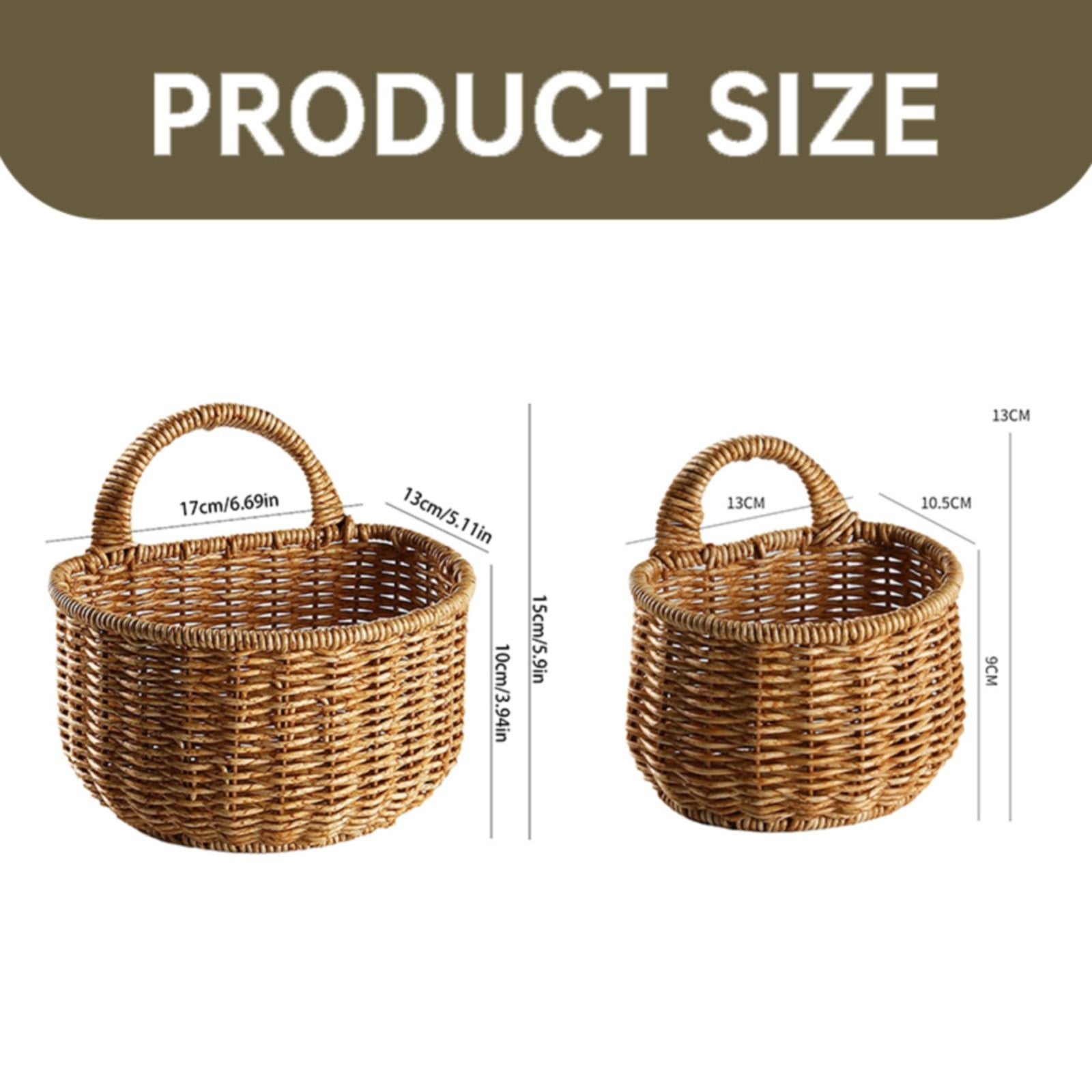 Small Wall-Mounted Kitchen Storage Basket, Hanging Storage Wicker Baskets Wall Mounted Woven Hanging Basket Wicker Small Basket with Handle Wicker Basket with Handle Small Basket Organizer Large wall-mounted kitchen storage basket Khaki - Image 3