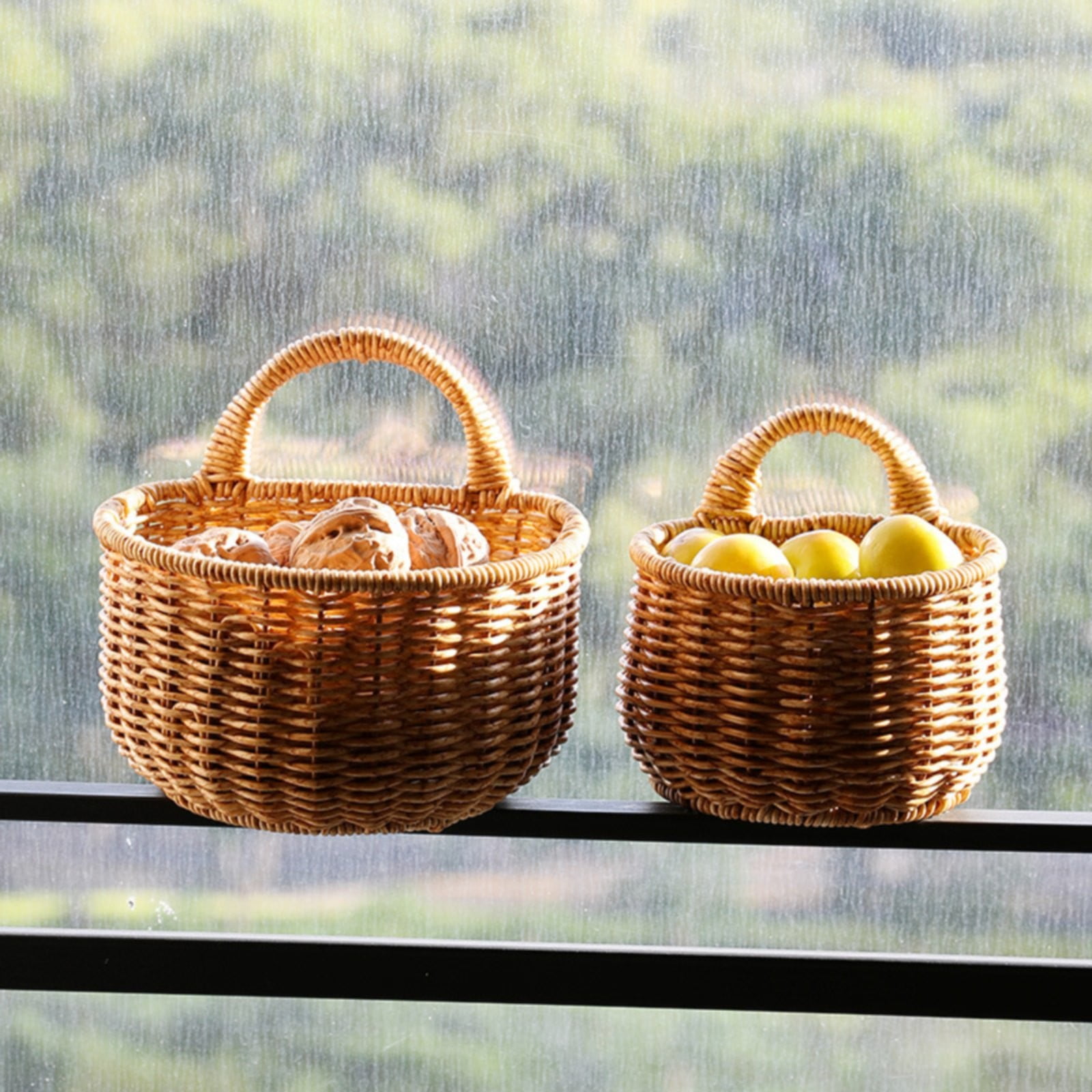 Small Wall-Mounted Kitchen Storage Basket, Hanging Storage Wicker Baskets Wall Mounted Woven Hanging Basket Wicker Small Basket with Handle Wicker Basket with Handle Small Basket Organizer Large wall-mounted kitchen storage basket Khaki - Image 5