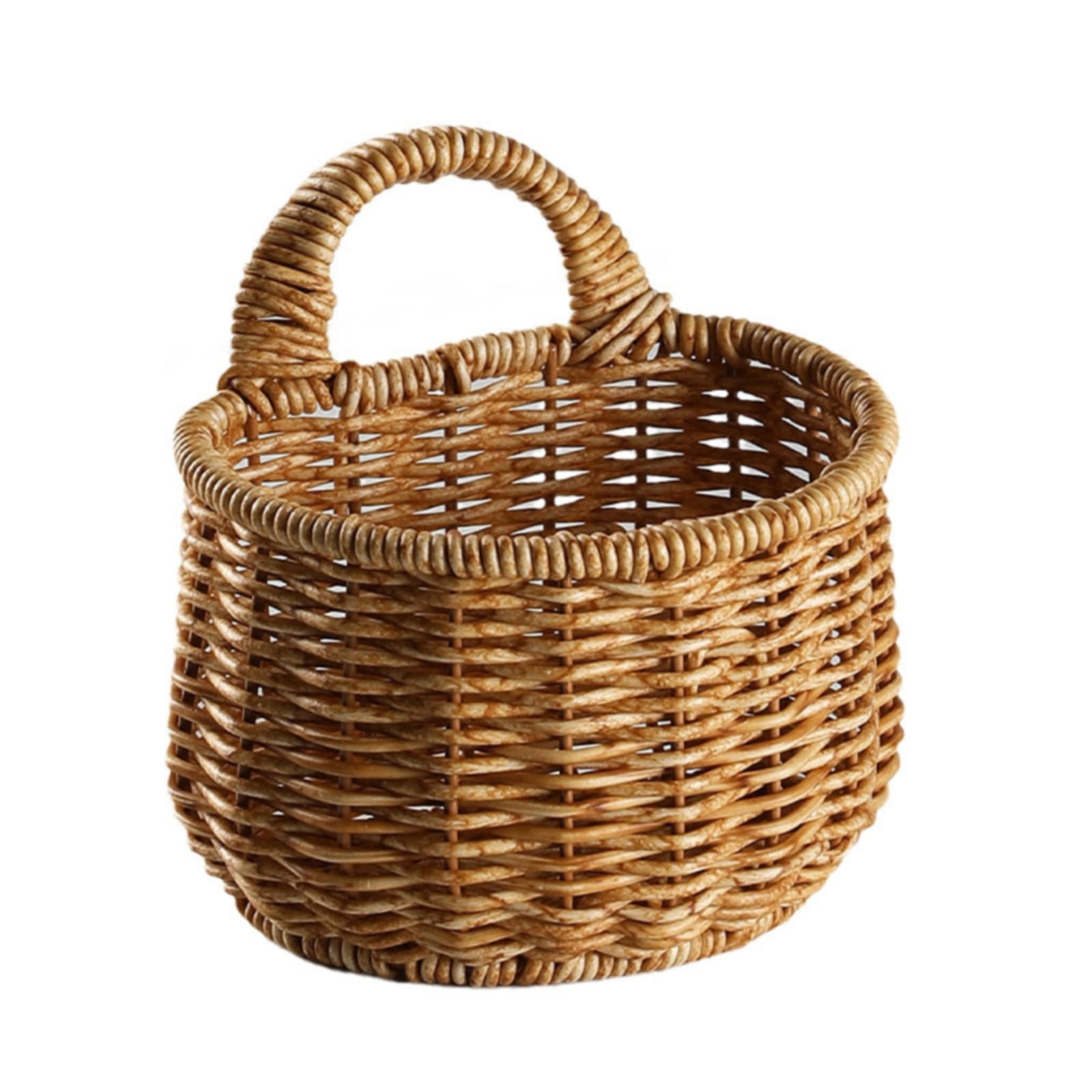 Small Wall-Mounted Kitchen Storage Basket, Hanging Storage Wicker Baskets Wall Mounted Woven Hanging Basket Wicker Small Basket with Handle Wicker Basket with Handle Small Basket Organizer small wall-mounted kitchen storage basket Khaki - Image 1