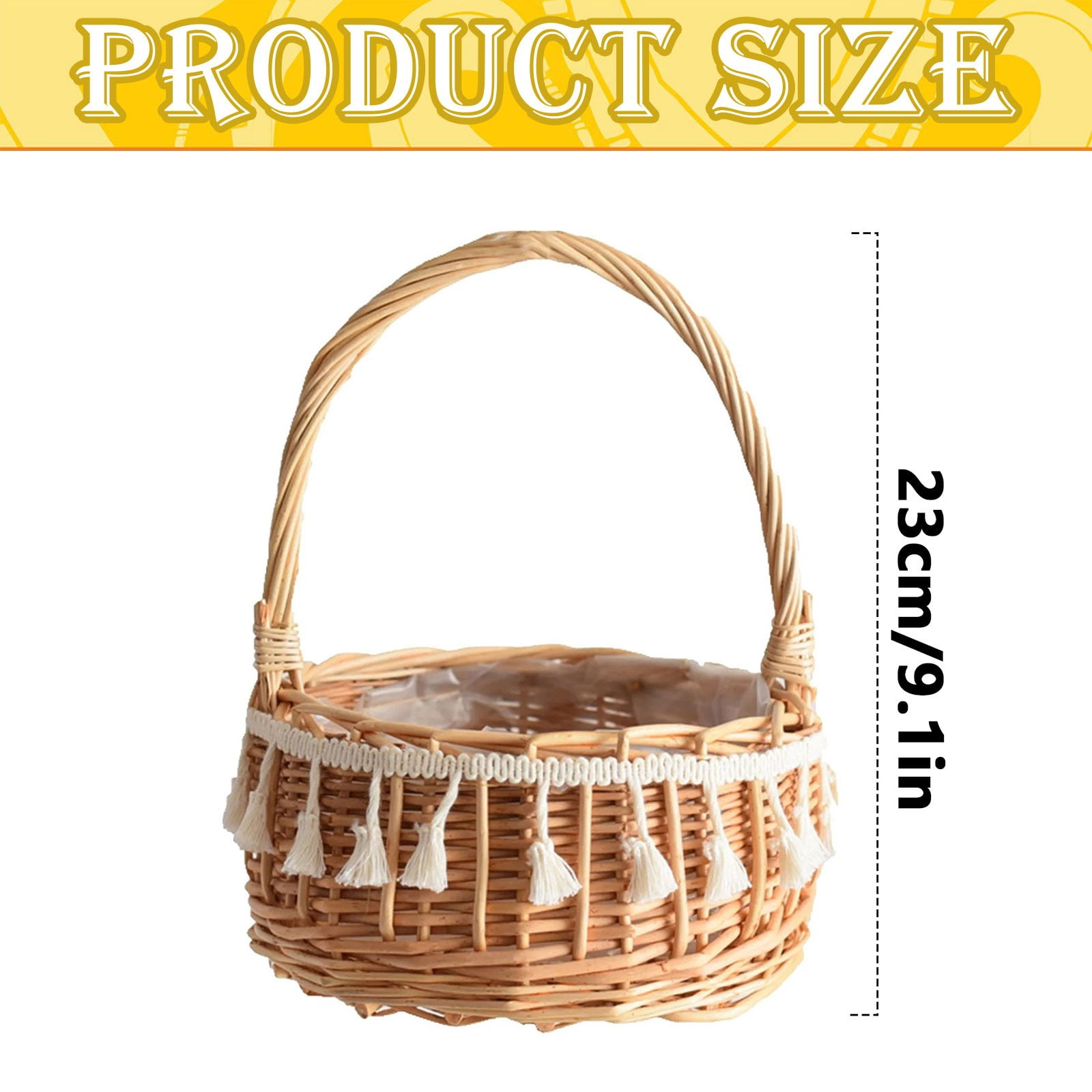 Small Wall-Mounted Kitchen Storage Basket, Hanging Storage Wicker Baskets Wall Mounted Woven Hanging Basket Wicker Small Basket with Handle Wicker Basket with Handle Small Basket Organizer S Wedding basket with tassels - Image 2