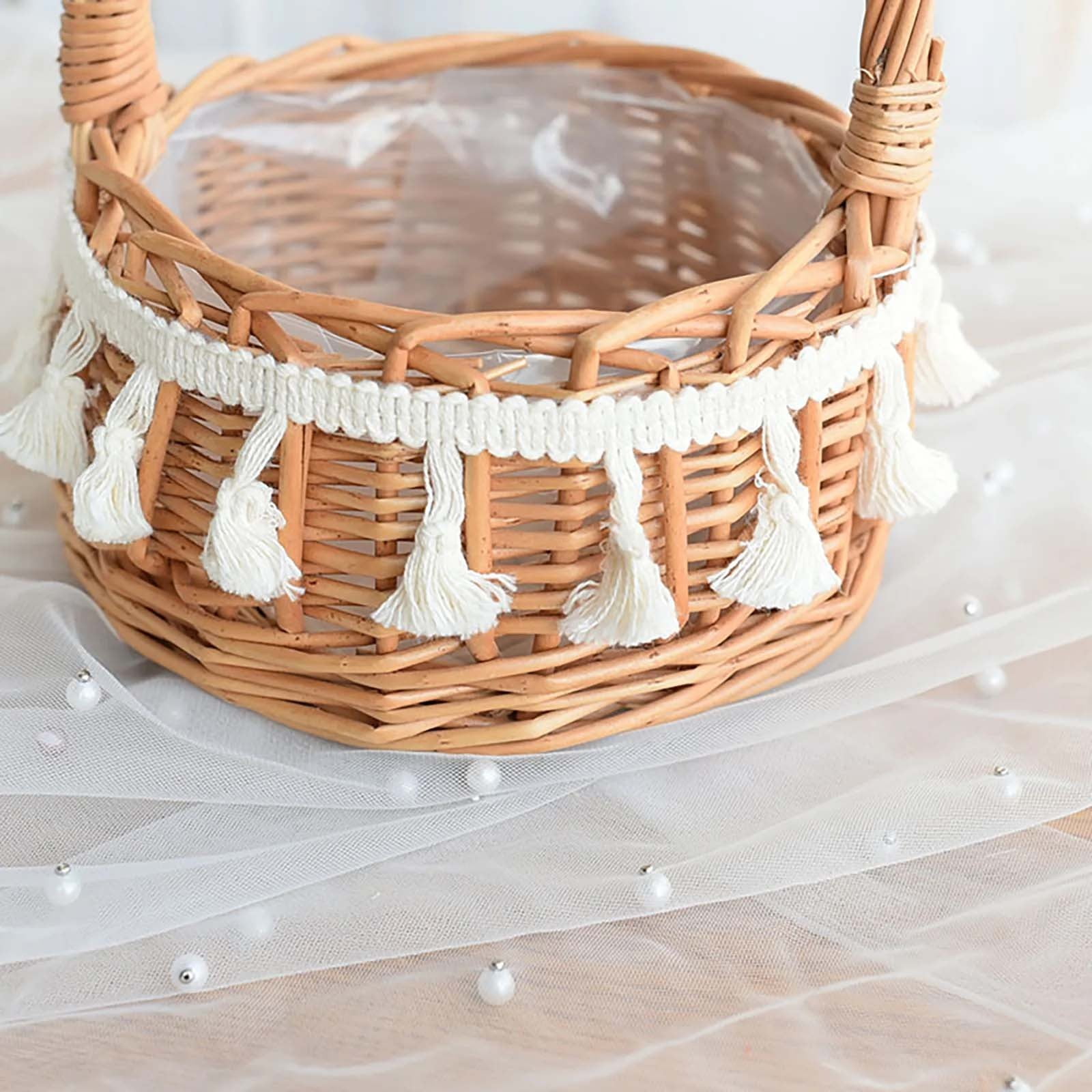 Small Wall-Mounted Kitchen Storage Basket, Hanging Storage Wicker Baskets Wall Mounted Woven Hanging Basket Wicker Small Basket with Handle Wicker Basket with Handle Small Basket Organizer S Wedding basket with tassels - Image 8