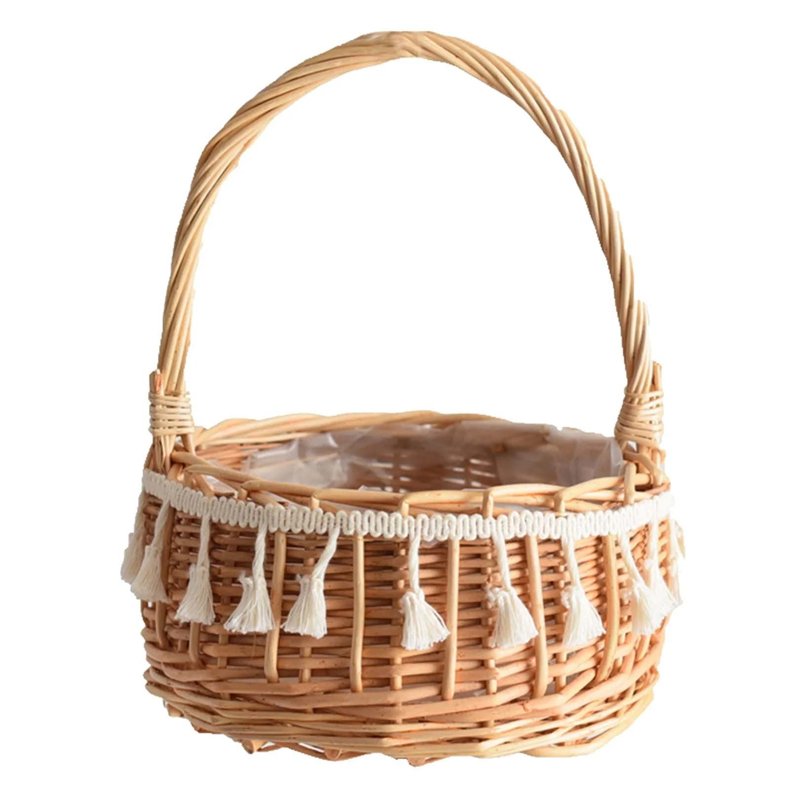 Small Wall-Mounted Kitchen Storage Basket, Hanging Storage Wicker Baskets Wall Mounted Woven Hanging Basket Wicker Small Basket with Handle Wicker Basket with Handle Small Basket Organizer L Wedding basket with tassels - Image 1