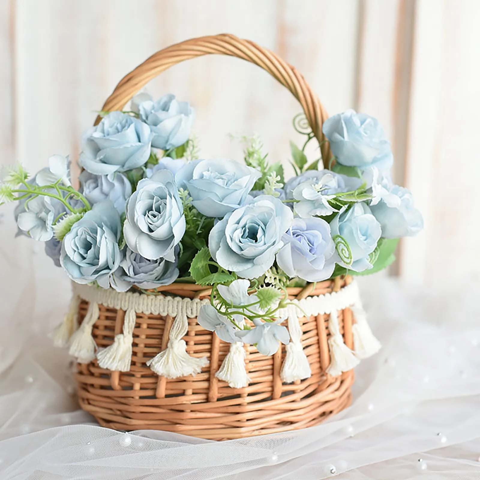 Small Wall-Mounted Kitchen Storage Basket, Hanging Storage Wicker Baskets Wall Mounted Woven Hanging Basket Wicker Small Basket with Handle Wicker Basket with Handle Small Basket Organizer L Wedding basket with tassels - Image 4