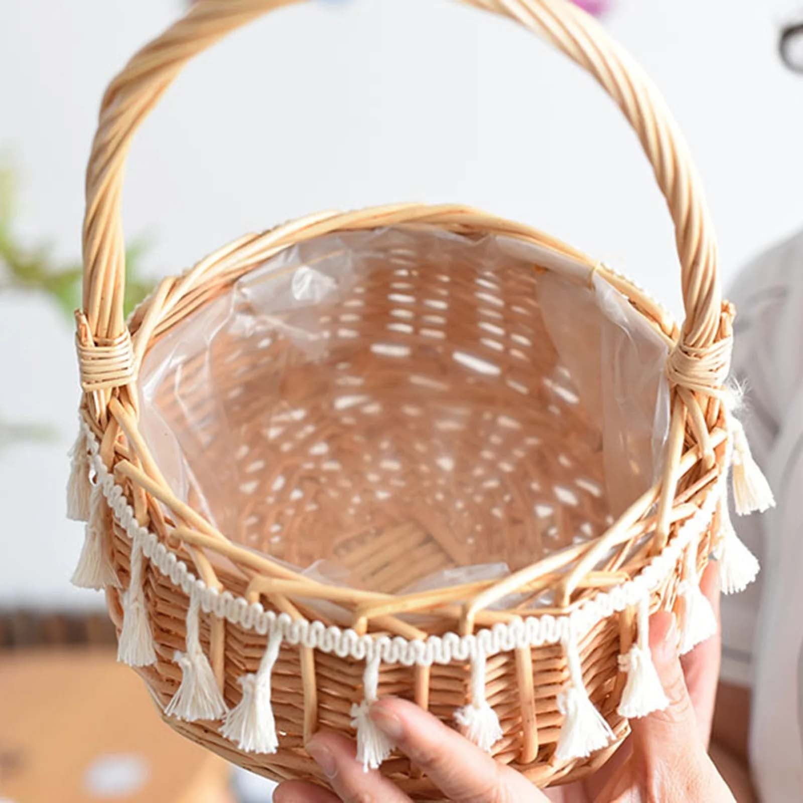 Small Wall-Mounted Kitchen Storage Basket, Hanging Storage Wicker Baskets Wall Mounted Woven Hanging Basket Wicker Small Basket with Handle Wicker Basket with Handle Small Basket Organizer L Wedding basket with tassels - Image 5