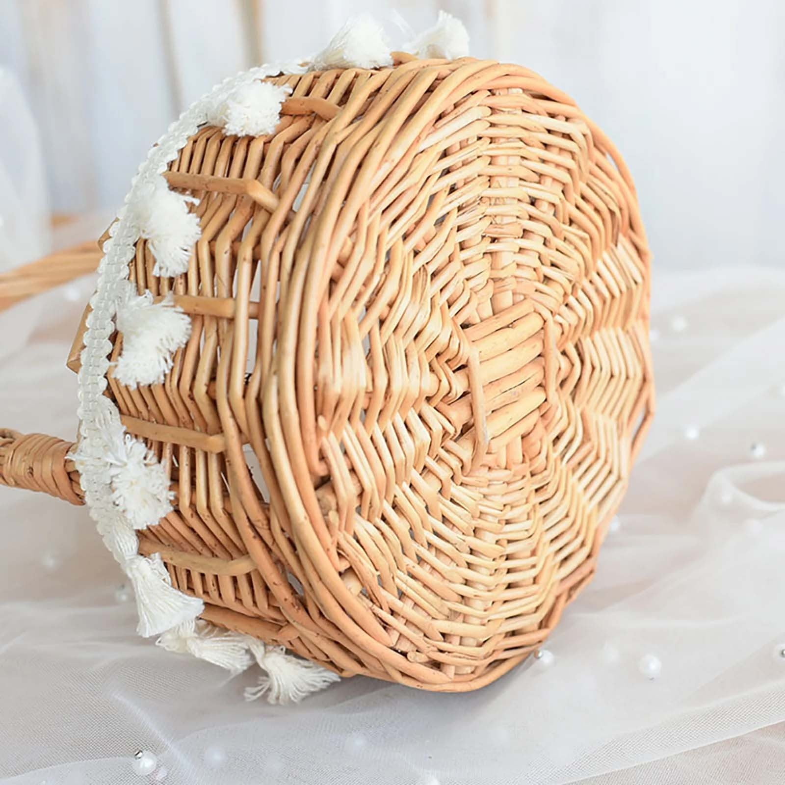 Small Wall-Mounted Kitchen Storage Basket, Hanging Storage Wicker Baskets Wall Mounted Woven Hanging Basket Wicker Small Basket with Handle Wicker Basket with Handle Small Basket Organizer L Wedding basket with tassels - Image 7