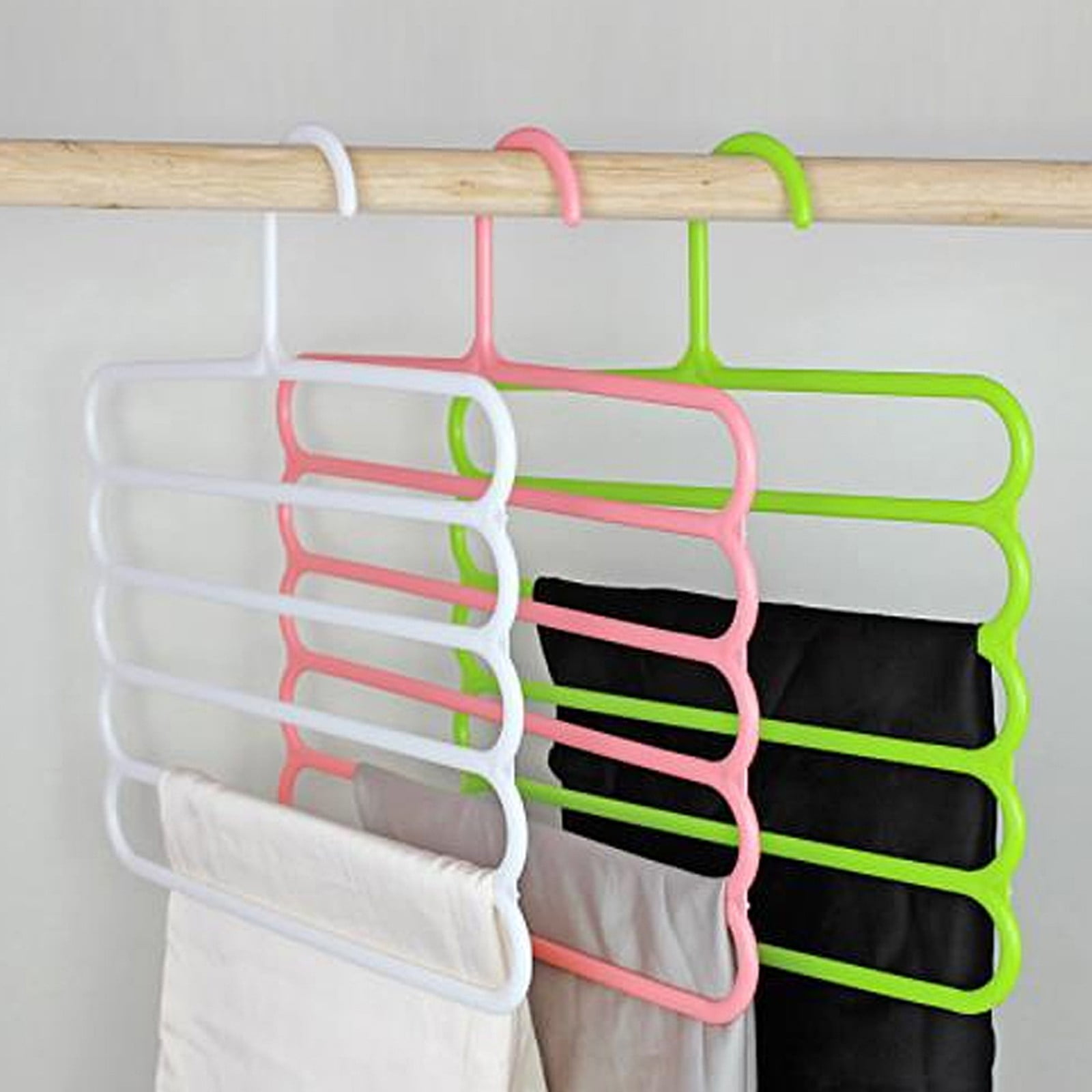 LGCASL, Pants Hanger5 Tier Hanger Non Slip Clothes Hanger for Closet Organizer Space Saving Hangers for Pants Jeans Scarf Trouser Tie Towel Clothes, Multifunctional Trouser Rack White Multifunctional trouser rack Green - Image 6
