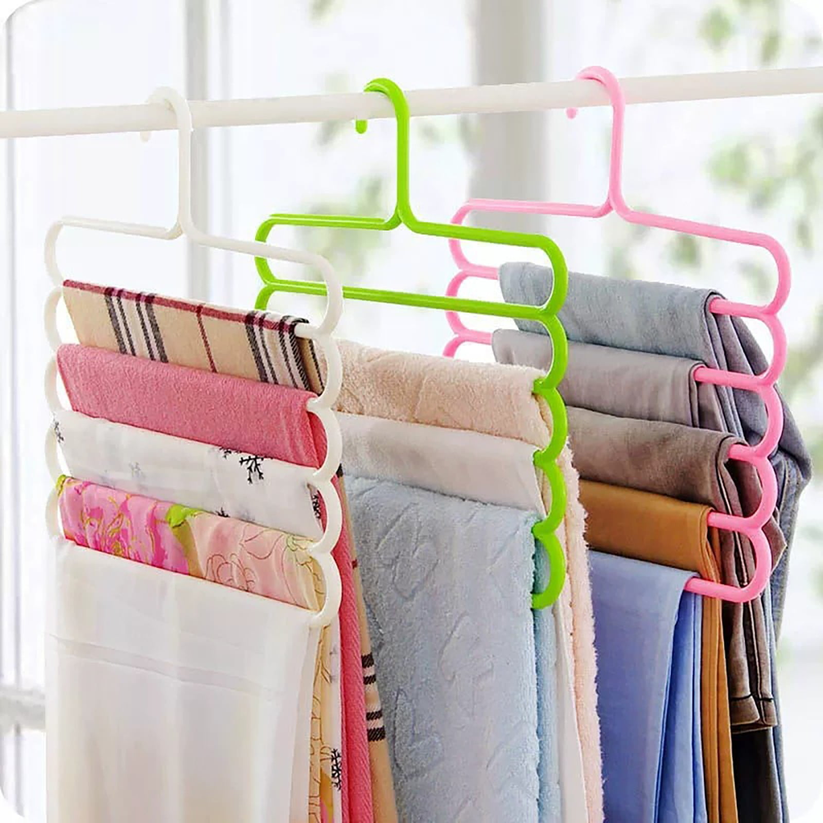 LGCASL, Pants Hanger5 Tier Hanger Non Slip Clothes Hanger for Closet Organizer Space Saving Hangers for Pants Jeans Scarf Trouser Tie Towel Clothes, Multifunctional Trouser Rack Multifunctional trouser rack White - Image 5
