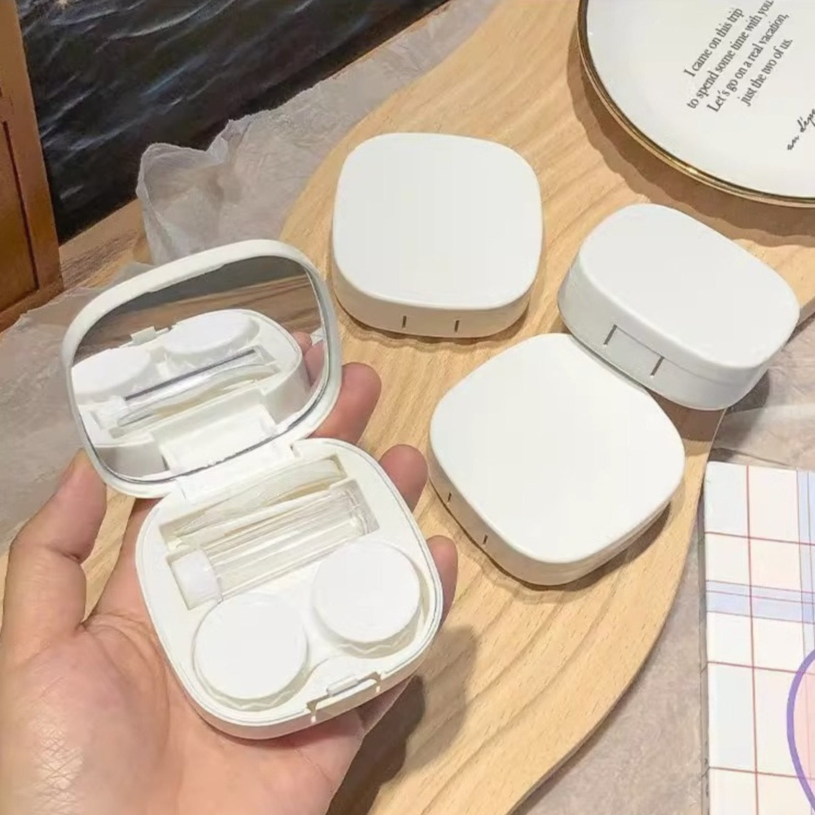 LGCASL, Case with Handmade Cute Contact Case with Tweezers Remover Tool Solution Bottle for Travel Outdoor Home Dormitory and Daily Use, Contact Lens Storage Box Yellow contact lens storage box Green - Image 4