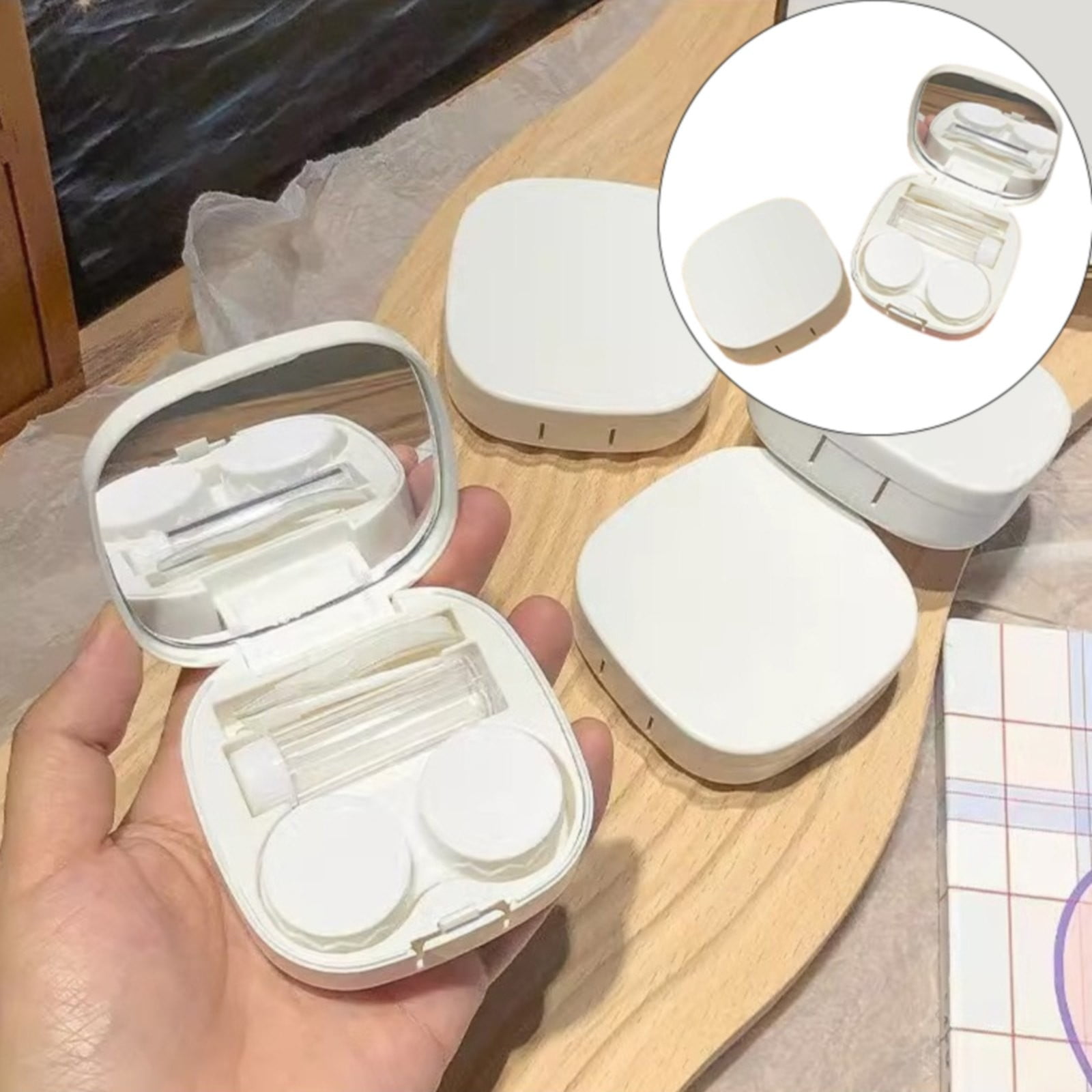 LGCASL, Case with Handmade Cute Contact Case with Tweezers Remover Tool Solution Bottle for Travel Outdoor Home Dormitory and Daily Use, Contact Lens Storage Box Yellow contact lens storage box White - Image 2