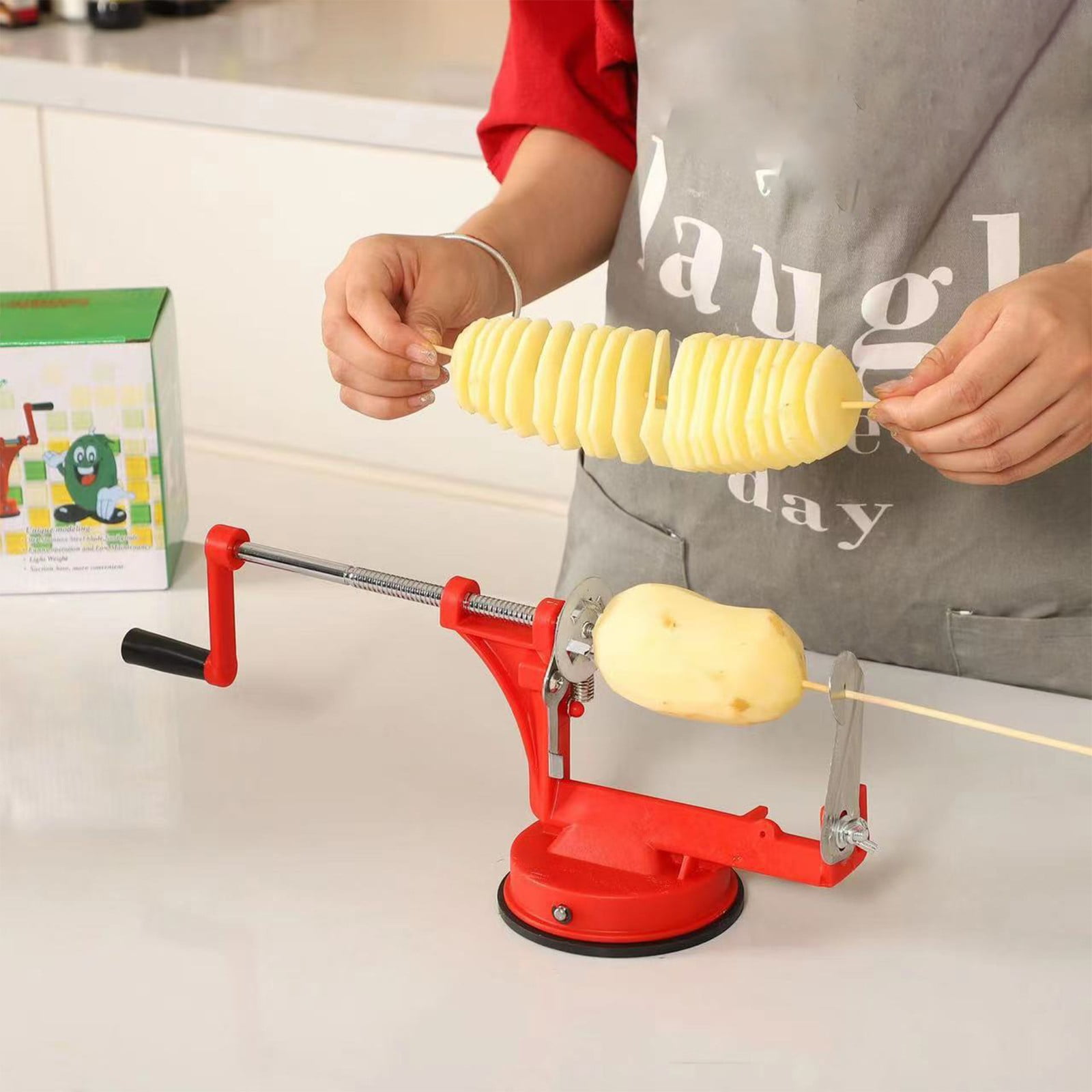 Bpyeka Potato Chip Processor,Household Manual Potato Tower Stainless Steel Hand Cranked Potato Chopper Whirlwind Potato Chip Multifunctional Rotating Potato Chip,Kitchen Decor,Home and Kitchen - Image 2