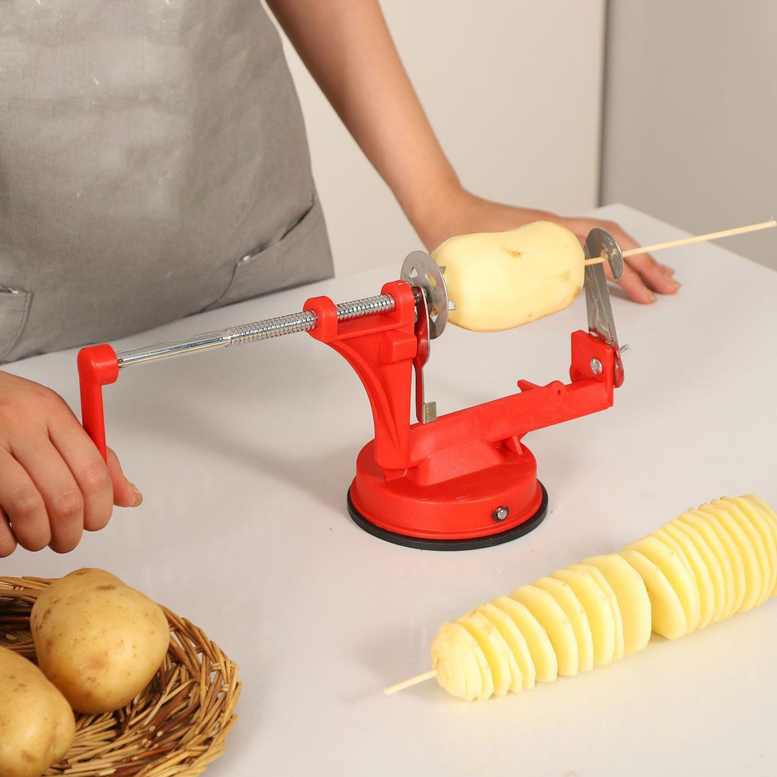 Bpyeka Potato Chip Processor,Household Manual Potato Tower Stainless Steel Hand Cranked Potato Chopper Whirlwind Potato Chip Multifunctional Rotating Potato Chip,Kitchen Decor,Home and Kitchen - Image 5