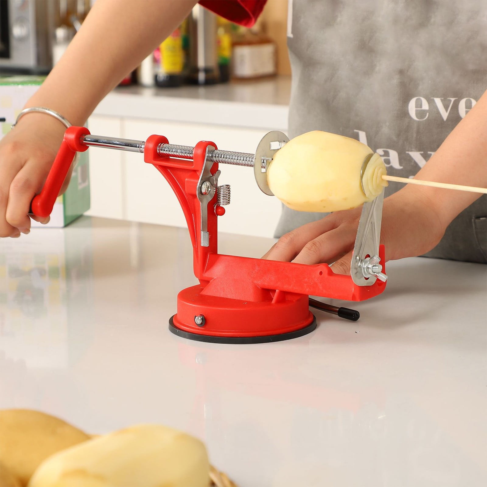 Bpyeka Potato Chip Processor,Household Manual Potato Tower Stainless Steel Hand Cranked Potato Chopper Whirlwind Potato Chip Multifunctional Rotating Potato Chip,Kitchen Decor,Home and Kitchen - Image 6